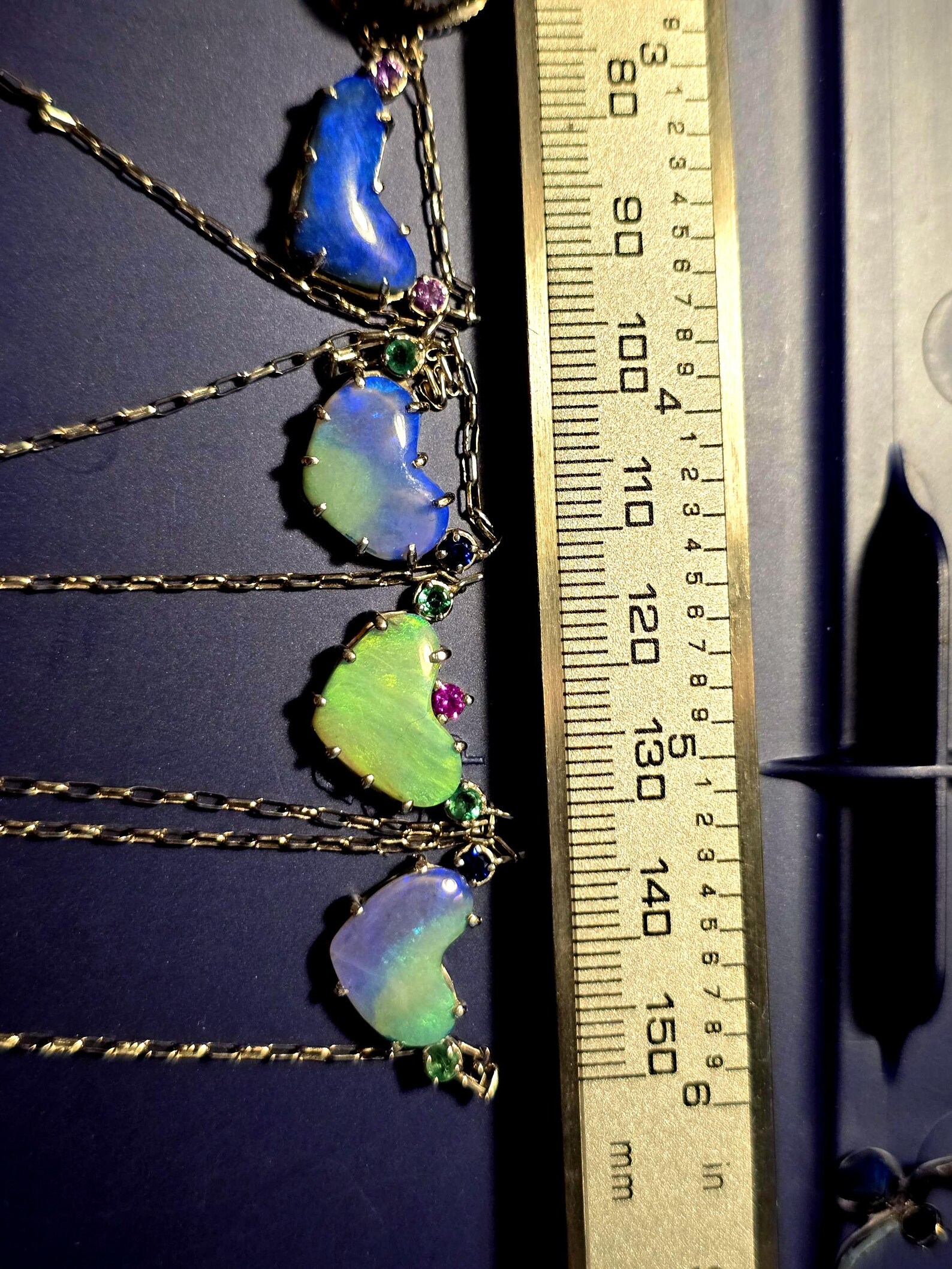 Natural Australian Opal Heart Necklace, Emerald Tourmaline 925 Silver, Opal Pendant, Genuine Opal Jewelry, October Birthstone Women Art Deco thumbnail 15