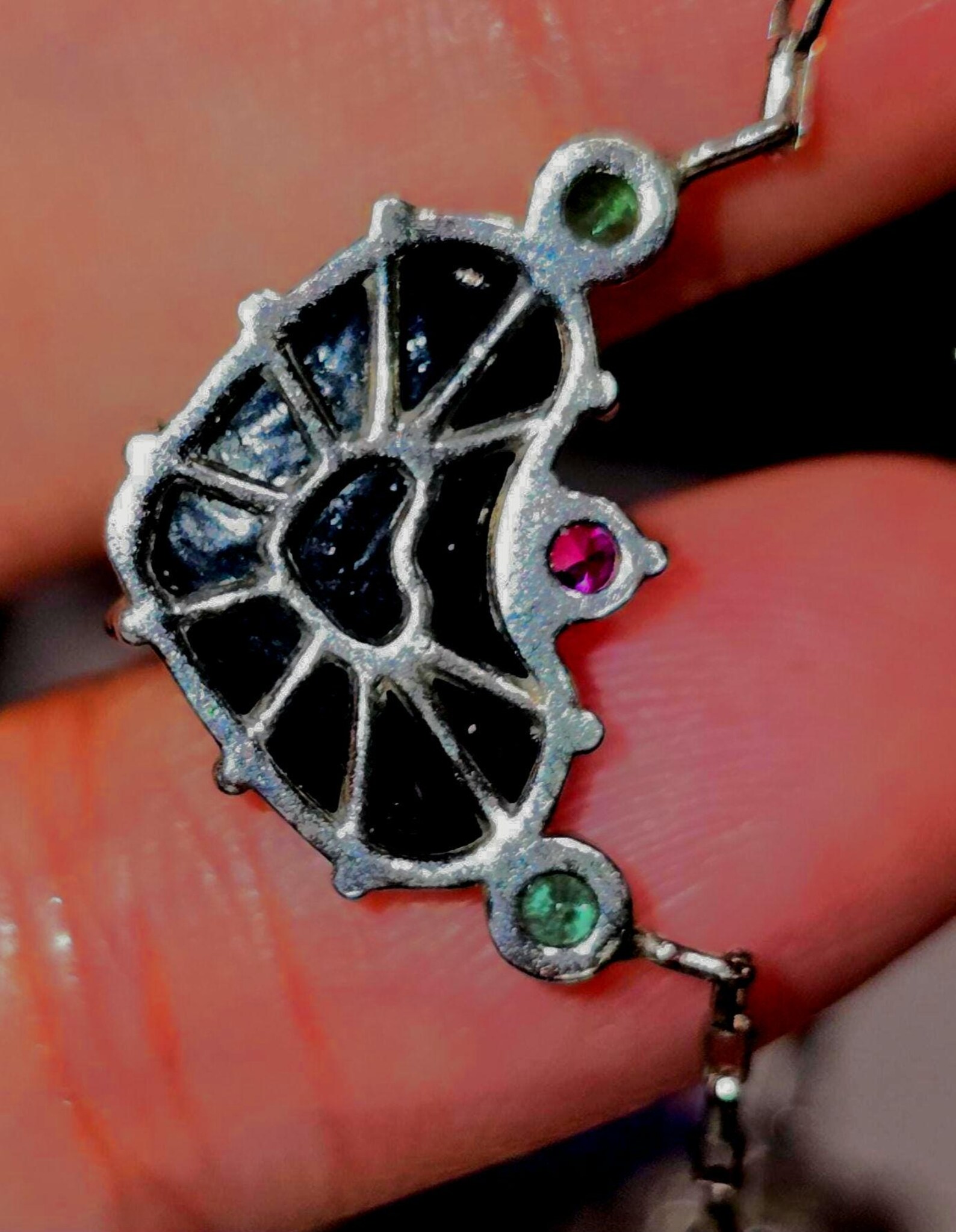 Natural Australian Opal Heart Necklace, Emerald Tourmaline 925 Silver, Opal Pendant, Genuine Opal Jewelry, October Birthstone Women Art Deco thumbnail 17