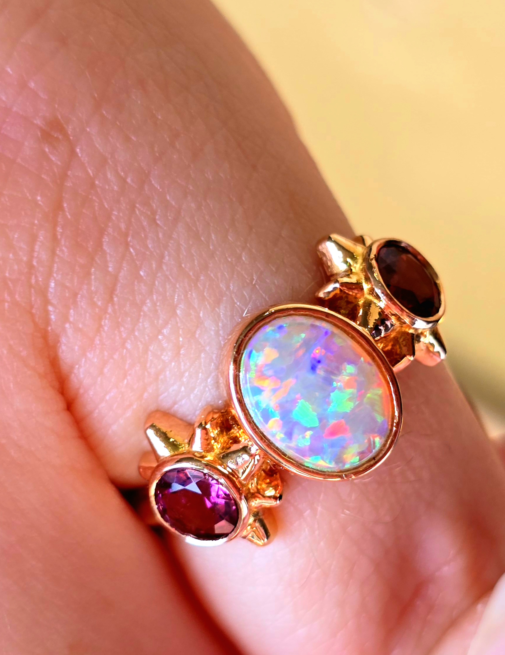 CUSTOM FOR PrincessCeleste : 18k rose gold Crystal Opal ring with natural pink Tourmalines.  thumbnail 5