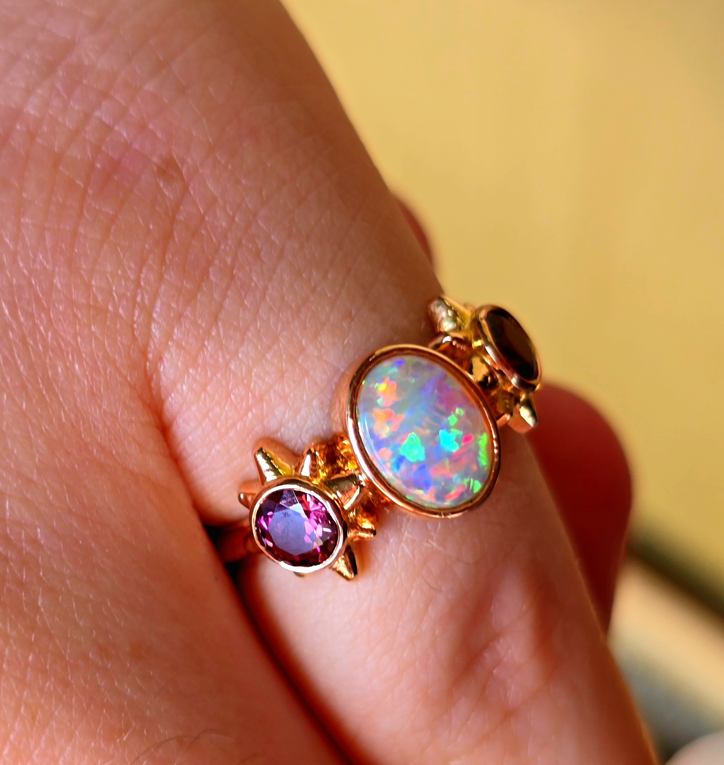CUSTOM FOR PrincessCeleste : 18k rose gold Crystal Opal ring with natural pink Tourmalines.  thumbnail 8