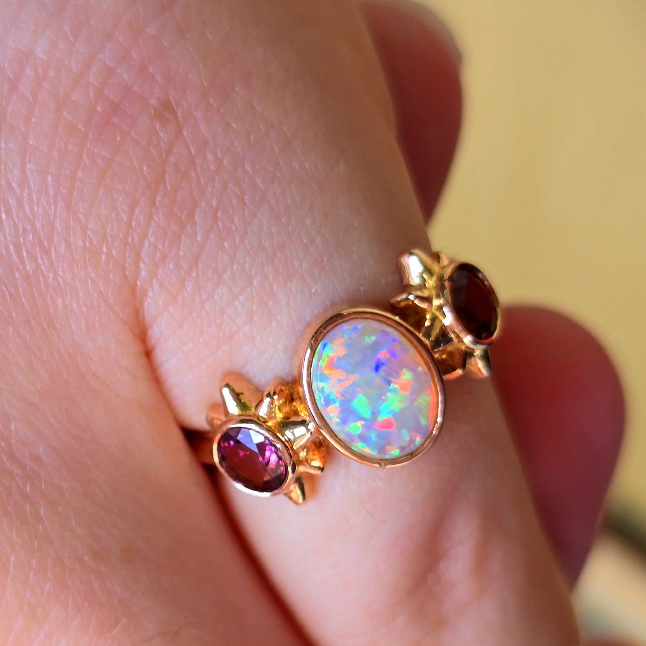 CUSTOM FOR PrincessCeleste : 18k rose gold Crystal Opal ring with natural pink Tourmalines.  thumbnail 9