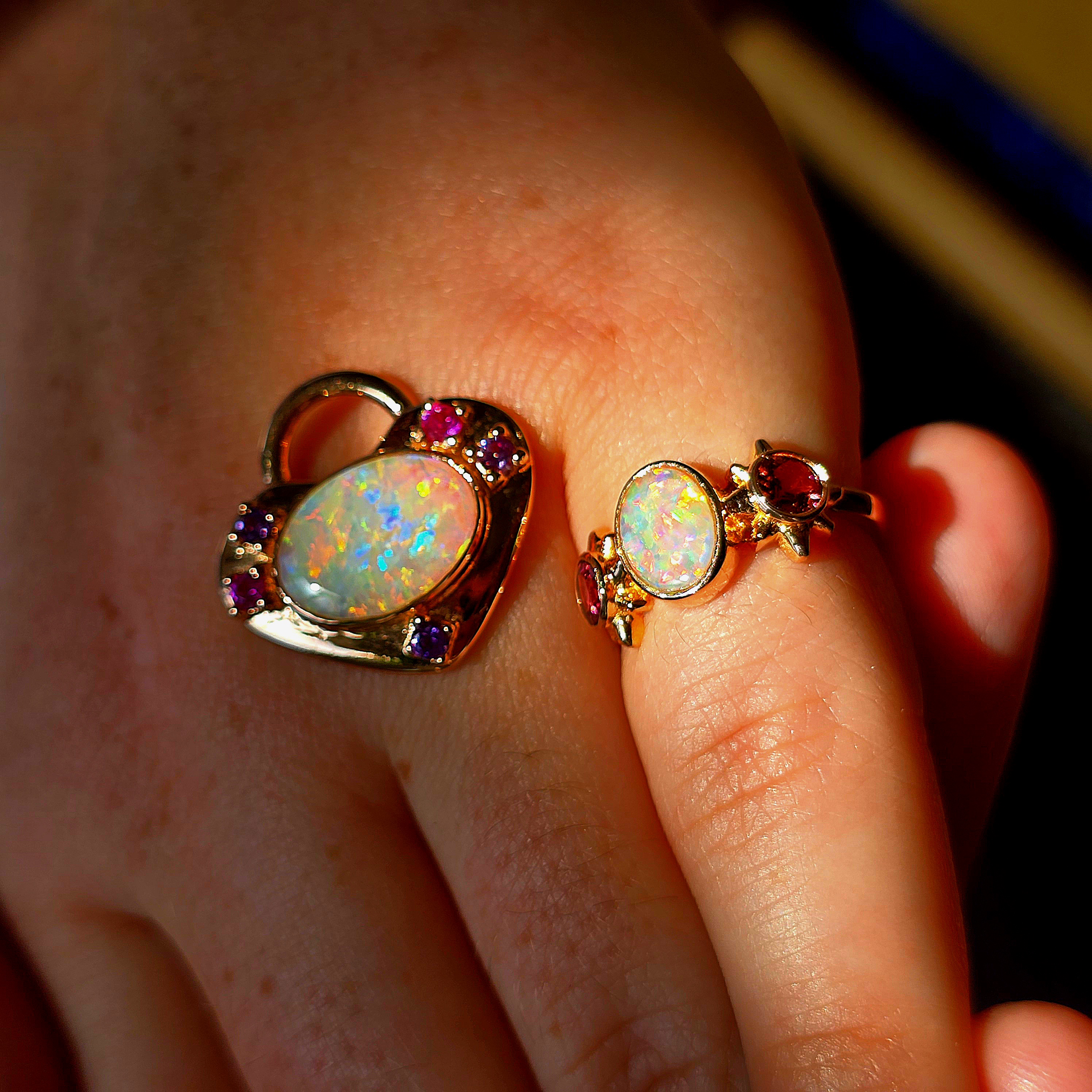 CUSTOM FOR PrincessCeleste : 18k rose gold Crystal Opal ring with natural pink Tourmalines.  thumbnail 14