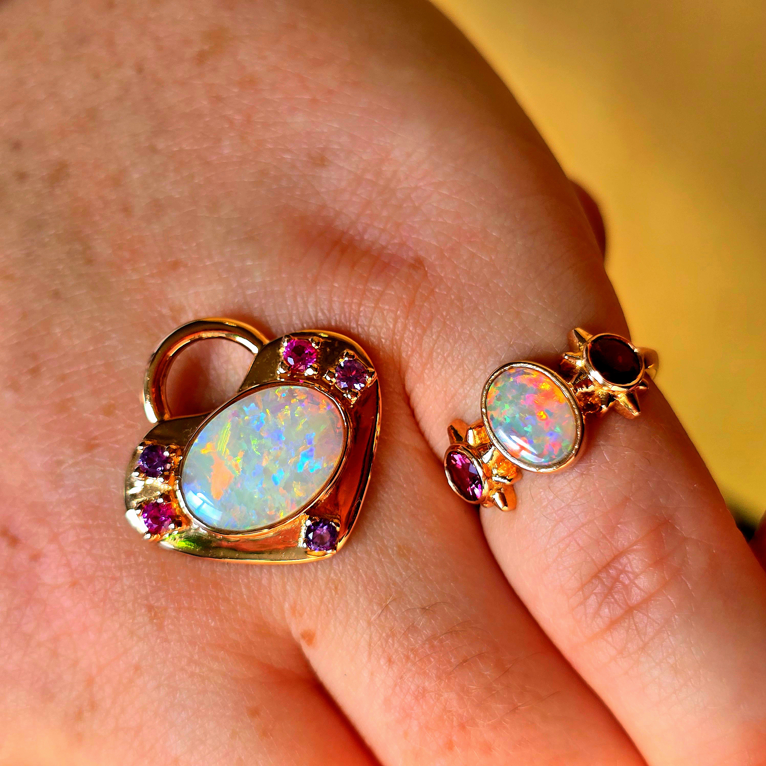 CUSTOM FOR PrincessCeleste : 18k rose gold Crystal Opal ring with natural pink Tourmalines.  thumbnail 12