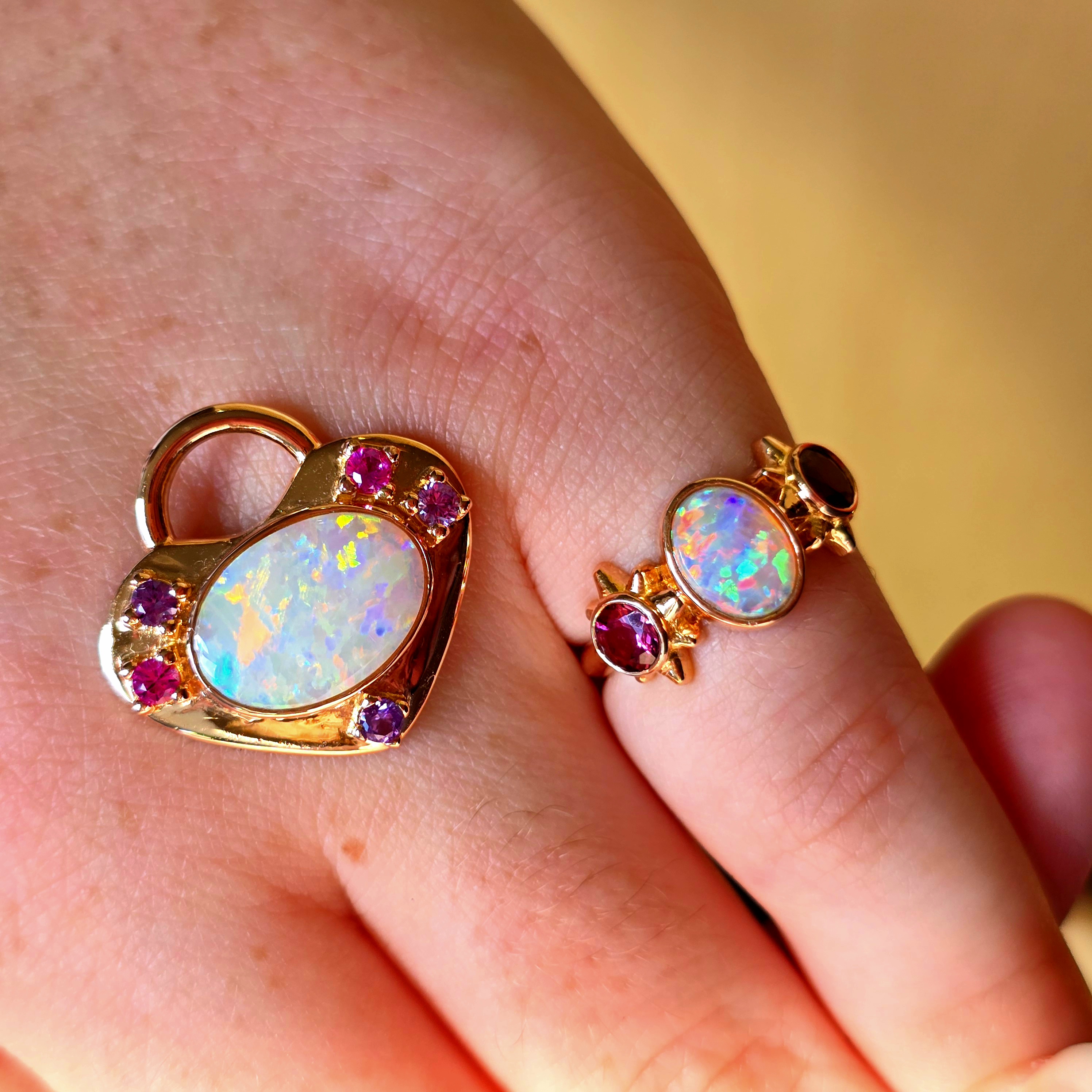 CUSTOM FOR PrincessCeleste : 18k rose gold Crystal Opal ring with natural pink Tourmalines.  thumbnail 10