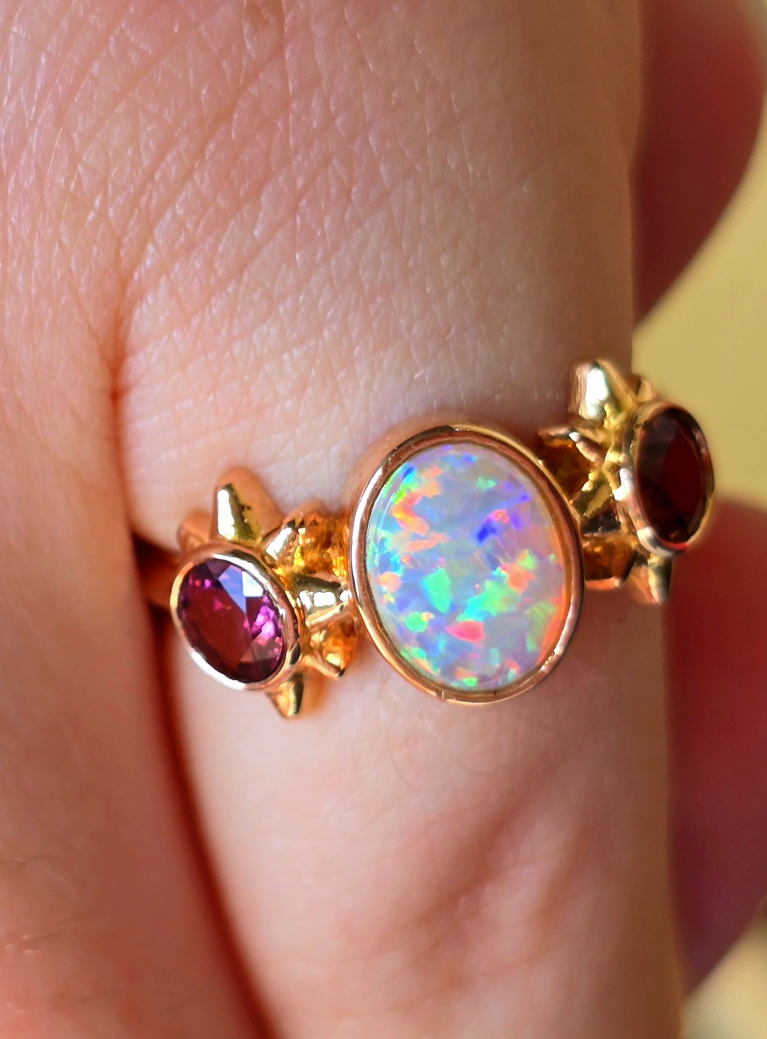 CUSTOM FOR PrincessCeleste : 18k rose gold Crystal Opal ring with natural pink Tourmalines. 