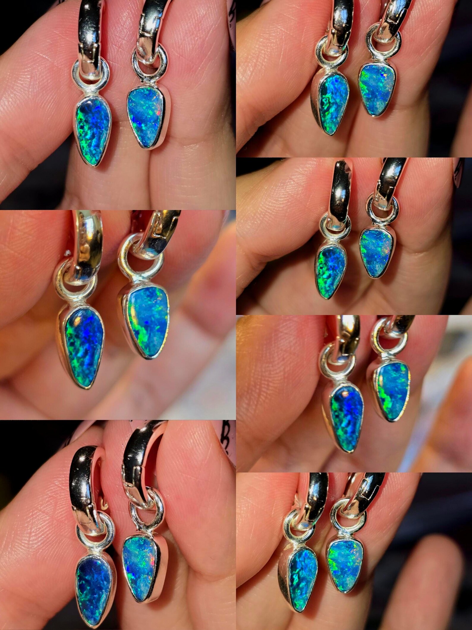 Natural Australian Opal Hoops 925 sterling silver 2 thumbnail 3