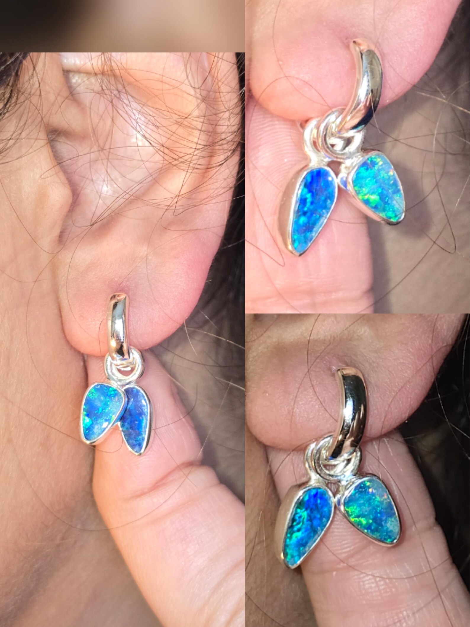 Natural Australian Opal Hoops 925 sterling silver 2 thumbnail 6