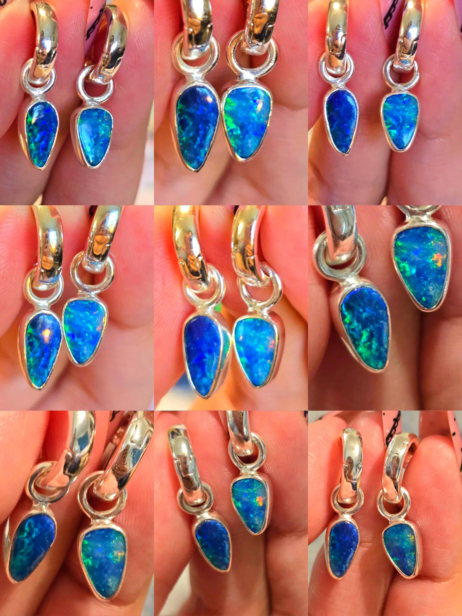 Natural Australian Opal Hoops 925 sterling silver 2 thumbnail 7
