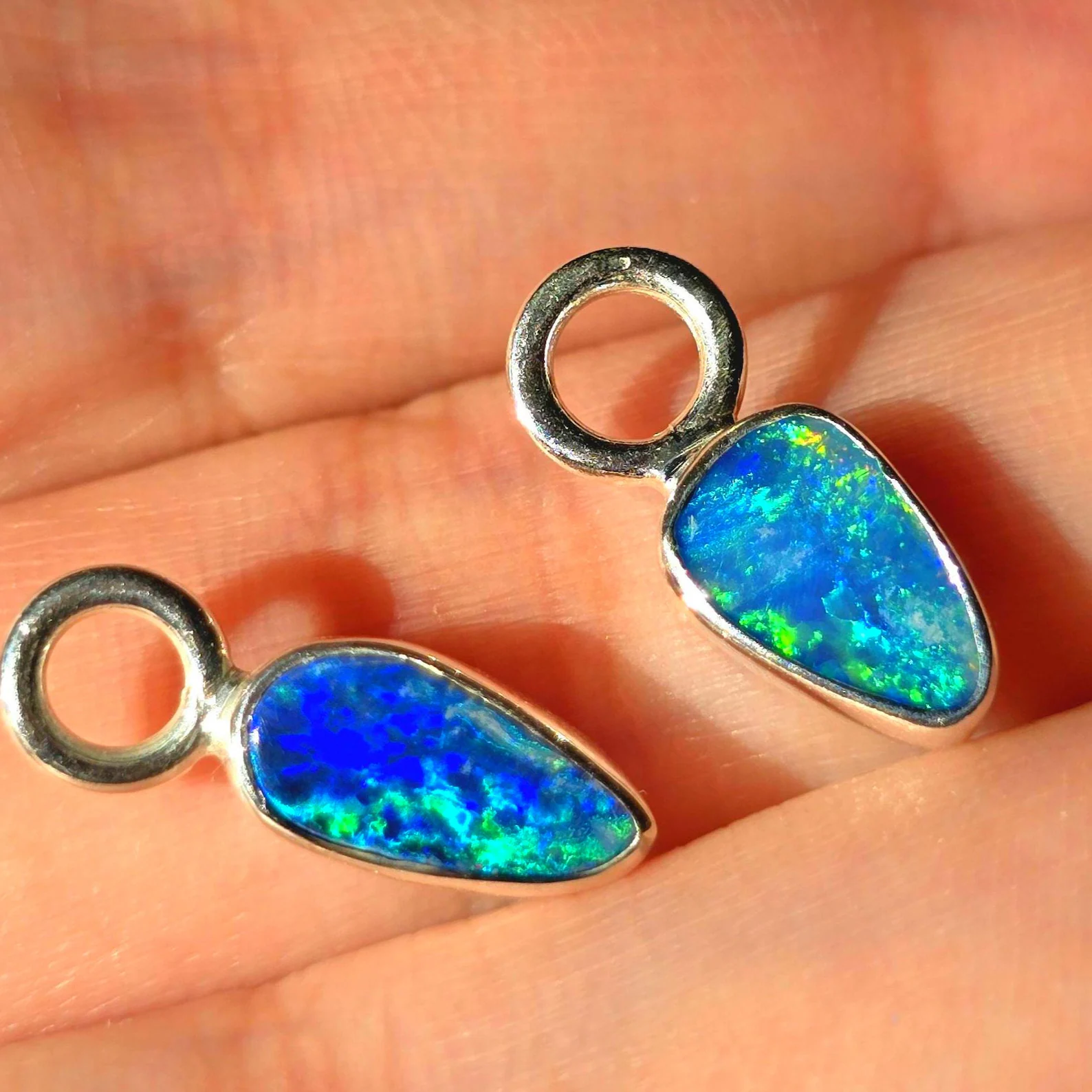 Natural Australian Opal Hoops 925 sterling silver 2 thumbnail 5