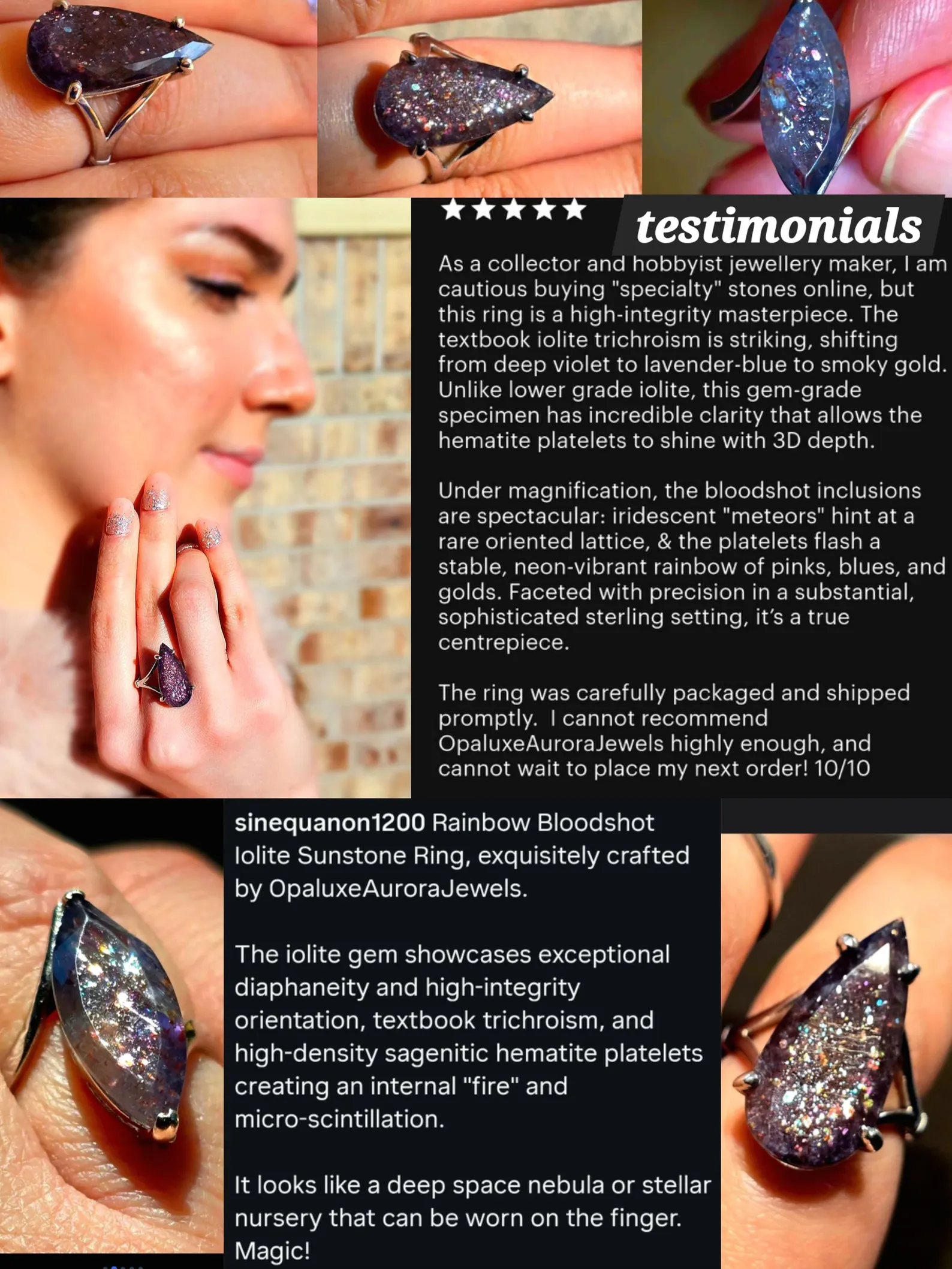 Galaxy custom ring - Bloodshot Iolite Ring CUSTOM Iolite Hematite Ring thumbnail 4