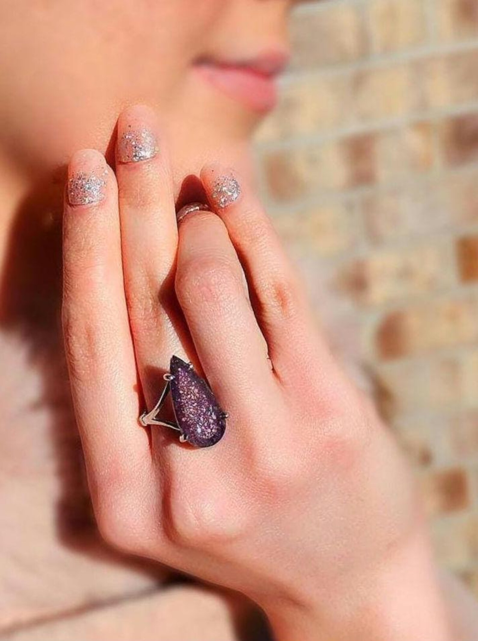 Luxe Iolite Bloodshot Hematite Ring 925 Silver Meteor Shower Natural Statement Rare Multicolor Starry Galaxy Celestial Sunstone Purple Women thumbnail 3