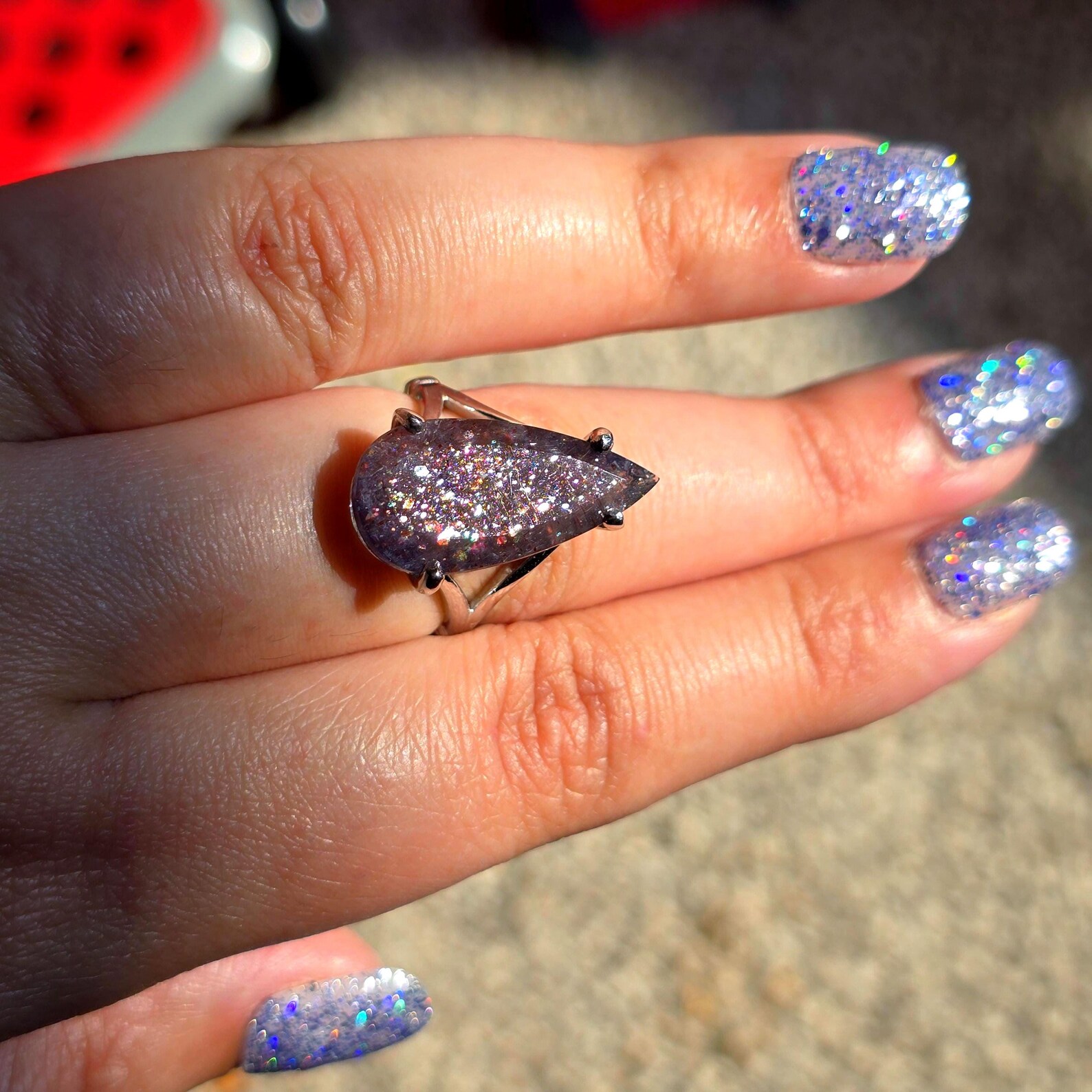 Luxe Iolite Bloodshot Hematite Ring 925 Silver Meteor Shower Natural Statement Rare Multicolor Starry Galaxy Celestial Sunstone Purple Women thumbnail 10