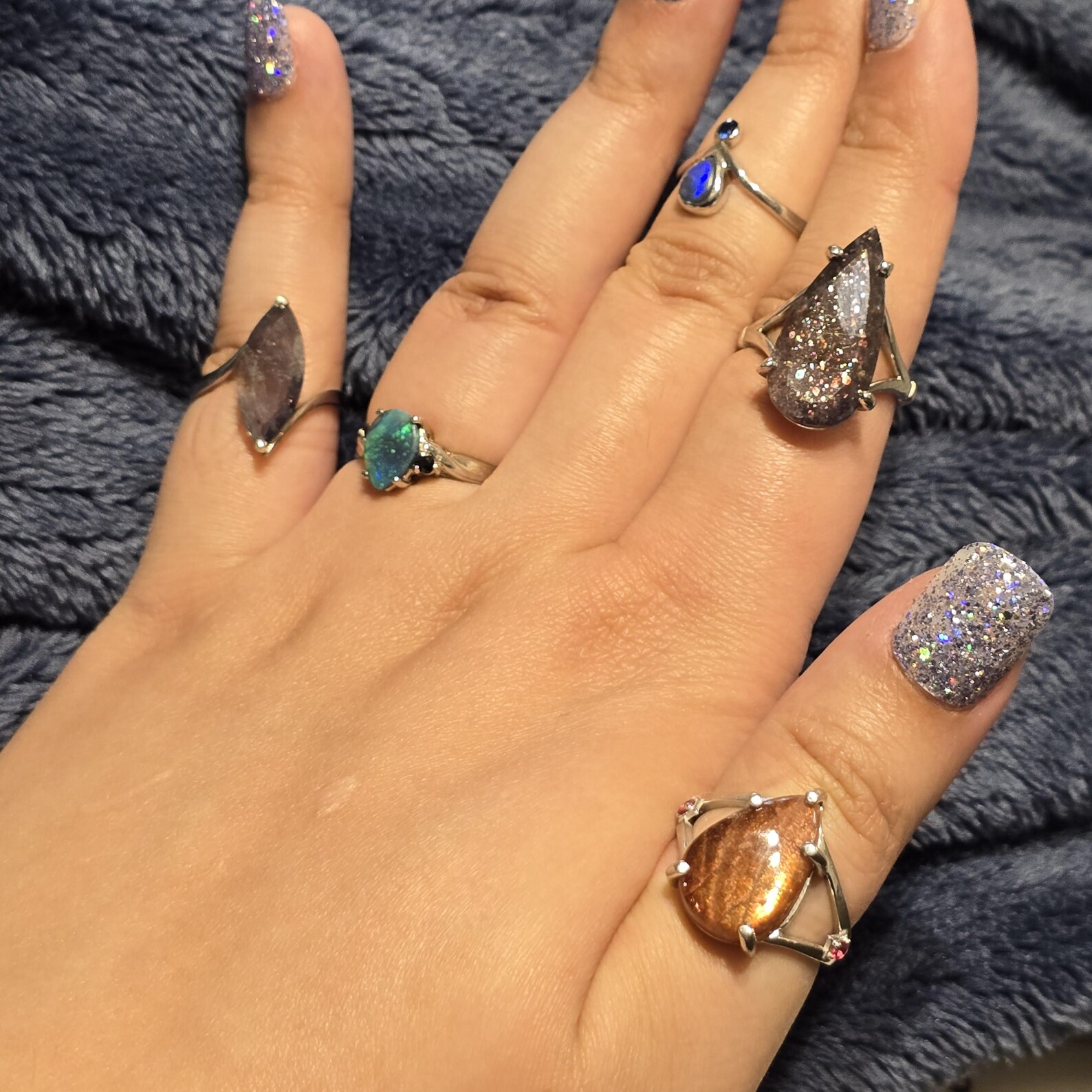 Luxe Iolite Bloodshot Hematite Ring 925 Silver Meteor Shower Natural Statement Rare Multicolor Starry Galaxy Celestial Sunstone Purple Women thumbnail 12