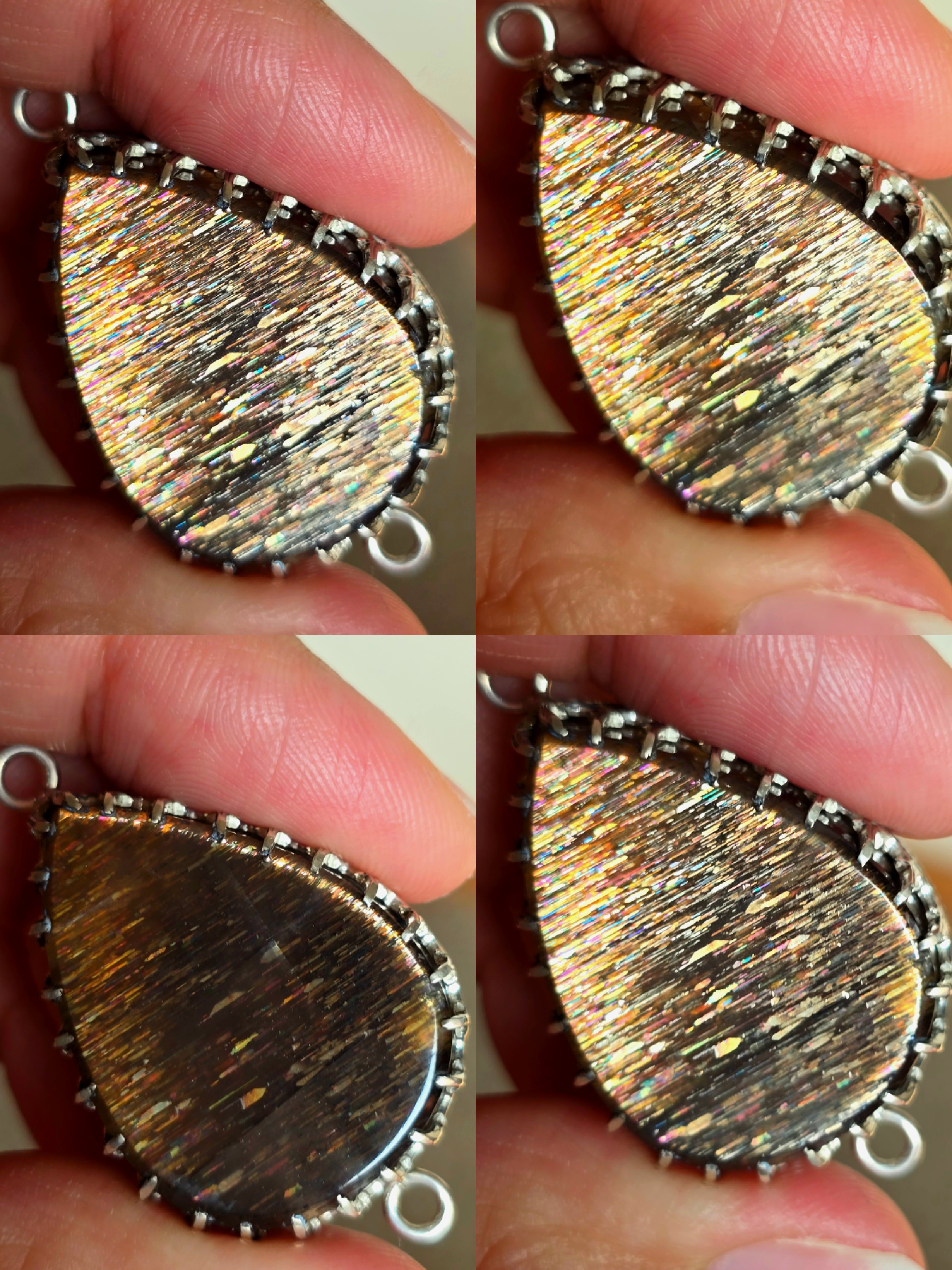 GOLD Rainbow Sunstone Lattice Charm for Bracelet / Pendant 925 Silver  3 thumbnail 3