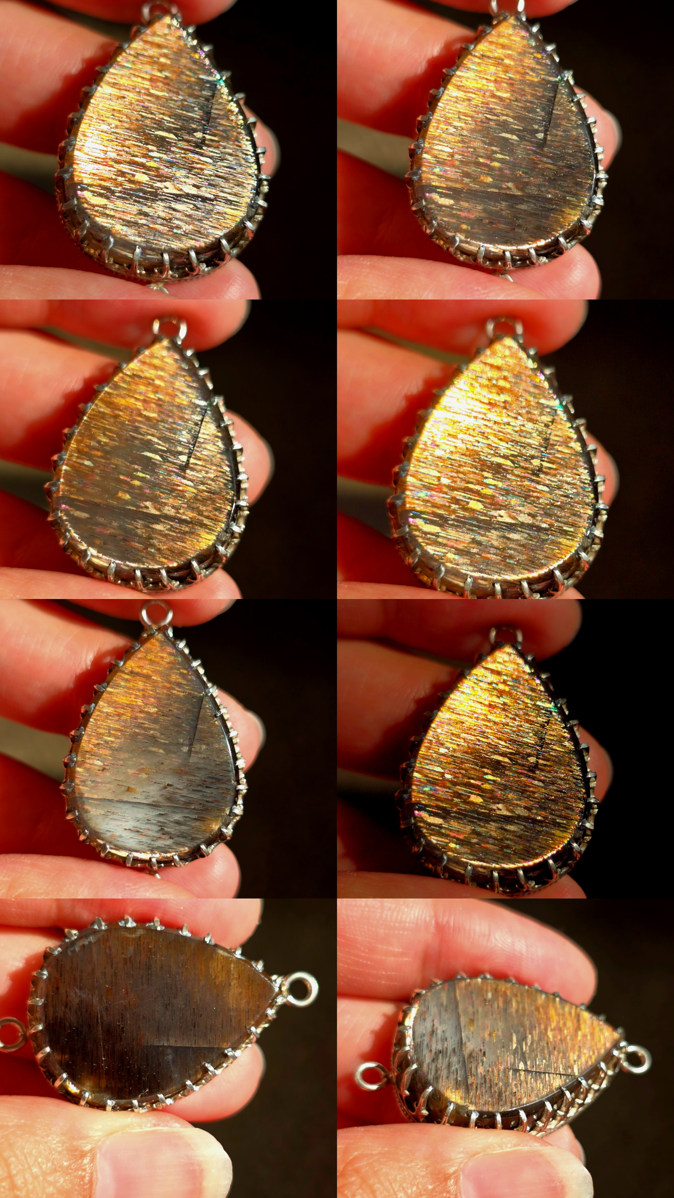 GOLD Rainbow Sunstone Lattice Charm for Bracelet / Pendant 925 Silver  3 thumbnail 4