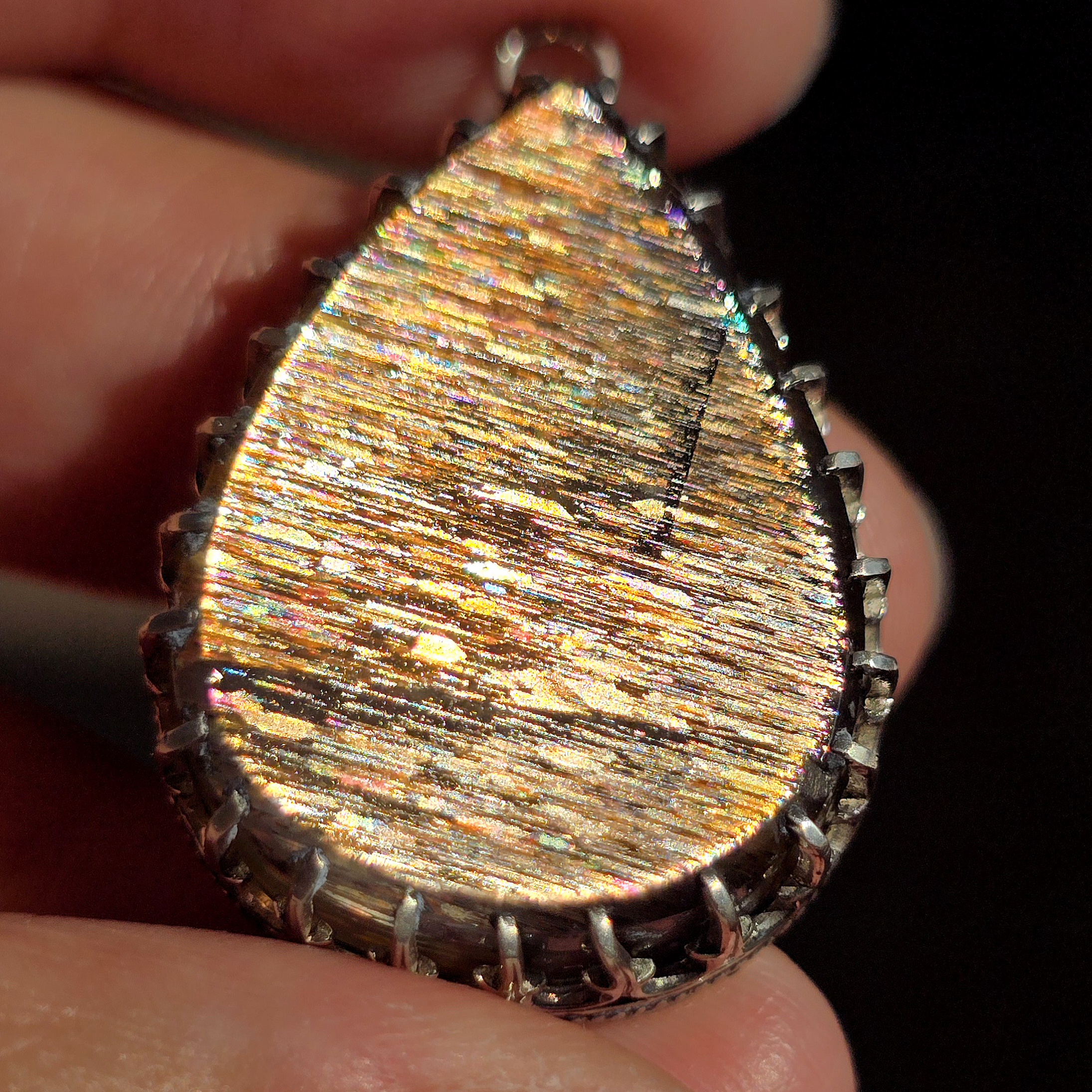 GOLD Rainbow Sunstone Lattice Charm for Bracelet / Pendant 925 Silver  3 thumbnail 8