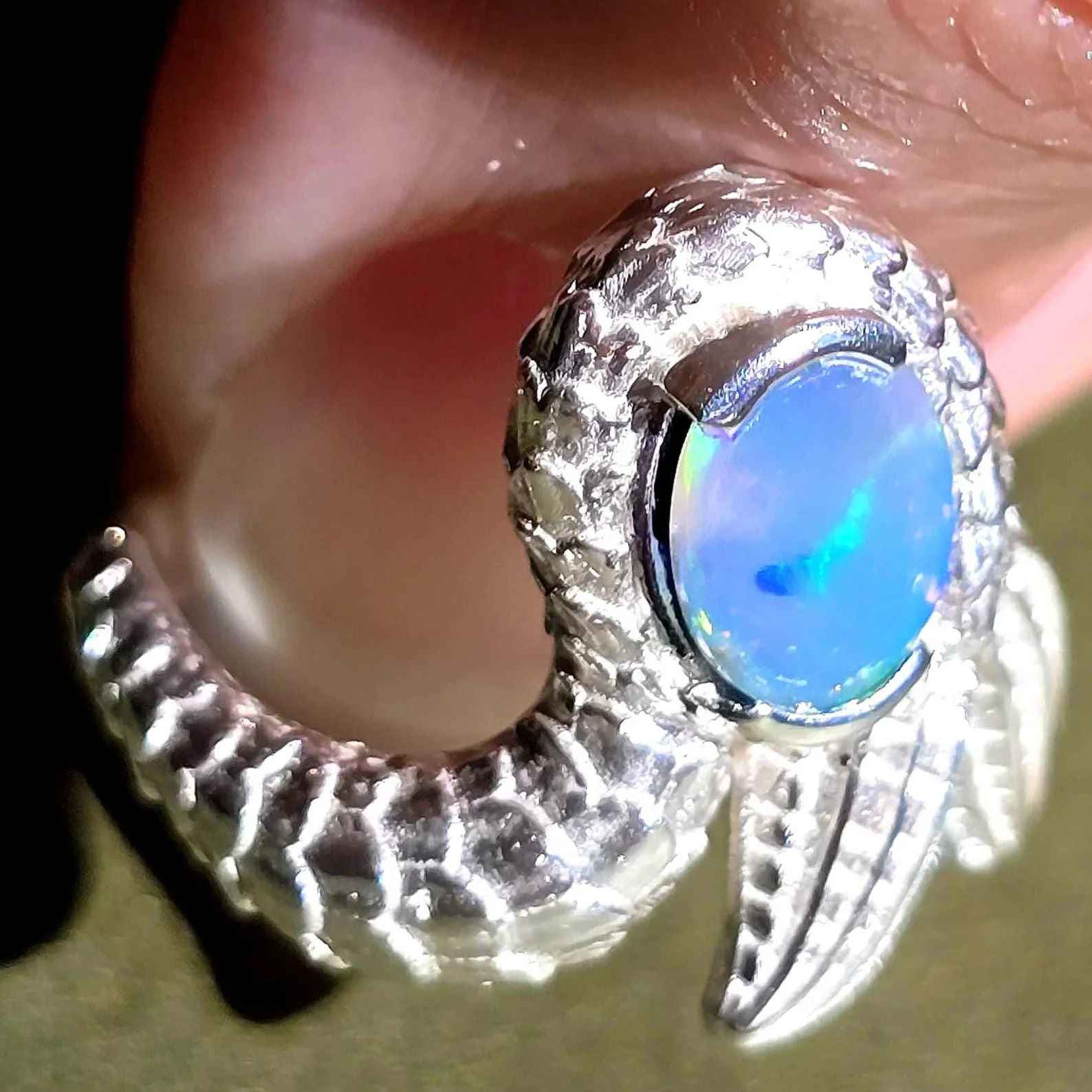 Natural Australian Opal Ring 925 Silver, Mermaid ring Genuine Black Opal Ring Opal Jewelry Unique Women Boho Pinky Midi Stacking ring thumbnail 12