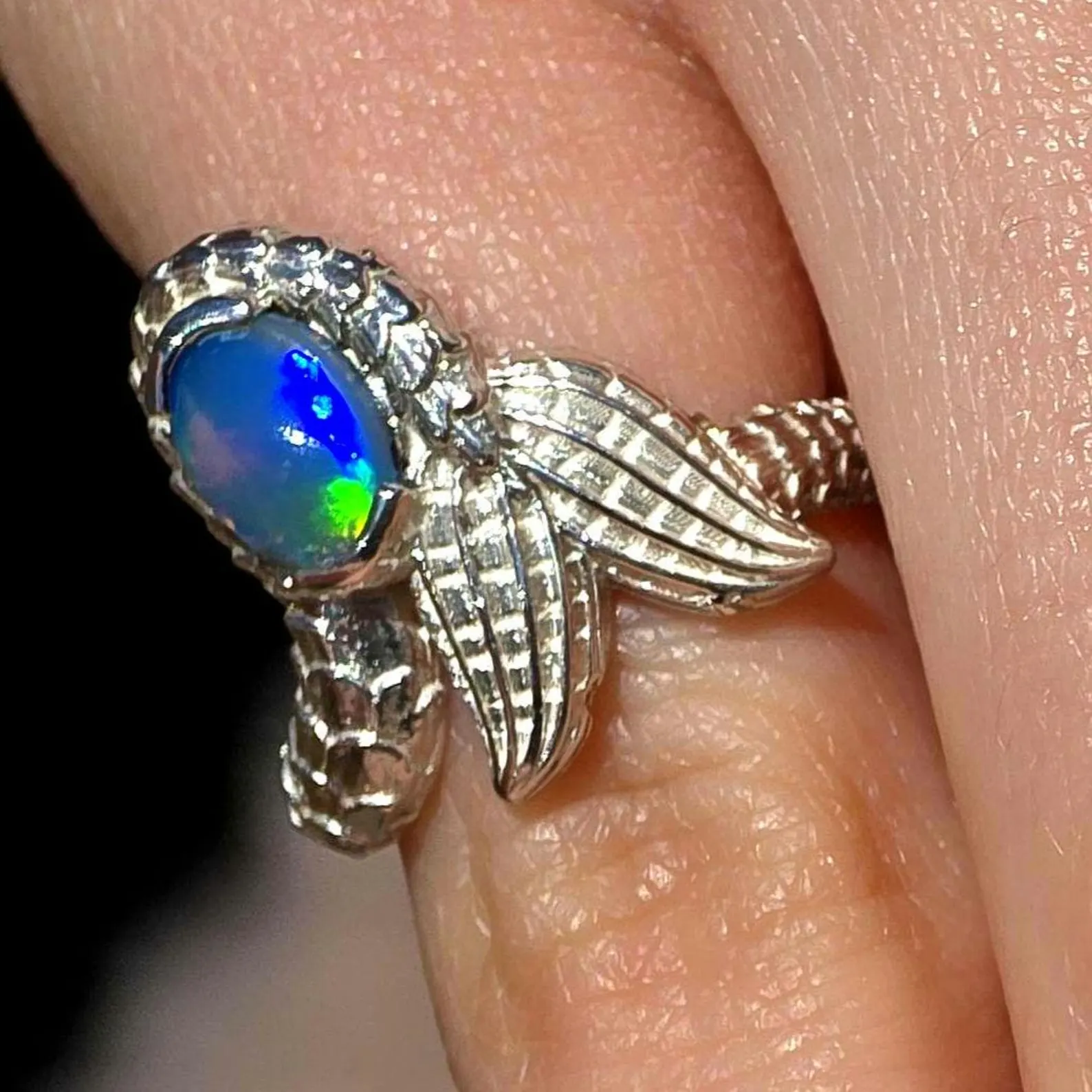 Natural Australian Opal Ring 925 Silver, Mermaid ring Genuine Black Opal Ring Opal Jewelry Unique Women Boho Pinky Midi Stacking ring thumbnail 10