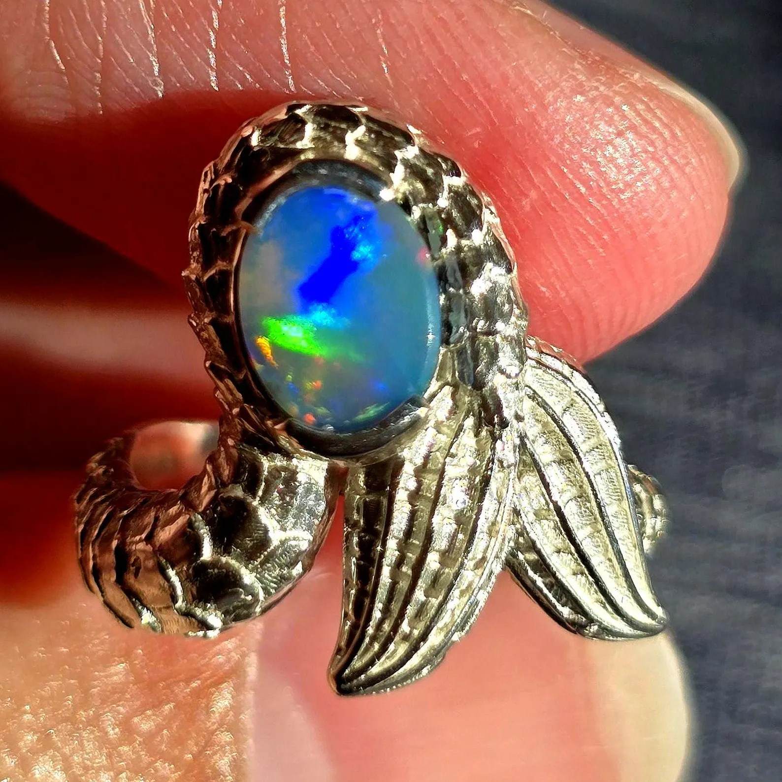 Natural Australian Opal Ring 925 Silver, Mermaid ring Genuine Black Opal Ring Opal Jewelry Unique Women Boho Pinky Midi Stacking ring thumbnail 15