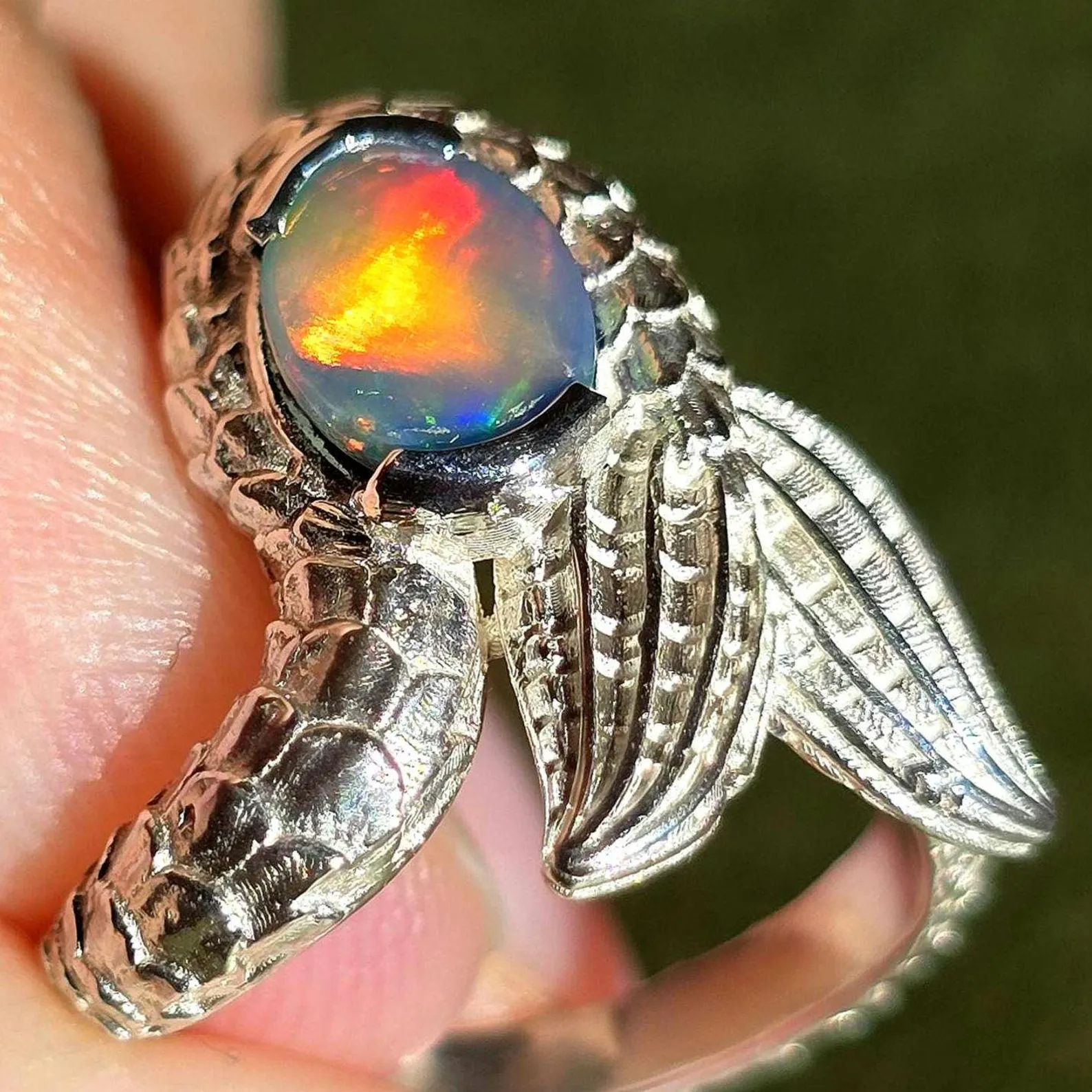 Natural Australian Opal Ring 925 Silver, Mermaid ring Genuine Black Opal Ring Opal Jewelry Unique Women Boho Pinky Midi Stacking ring thumbnail 16