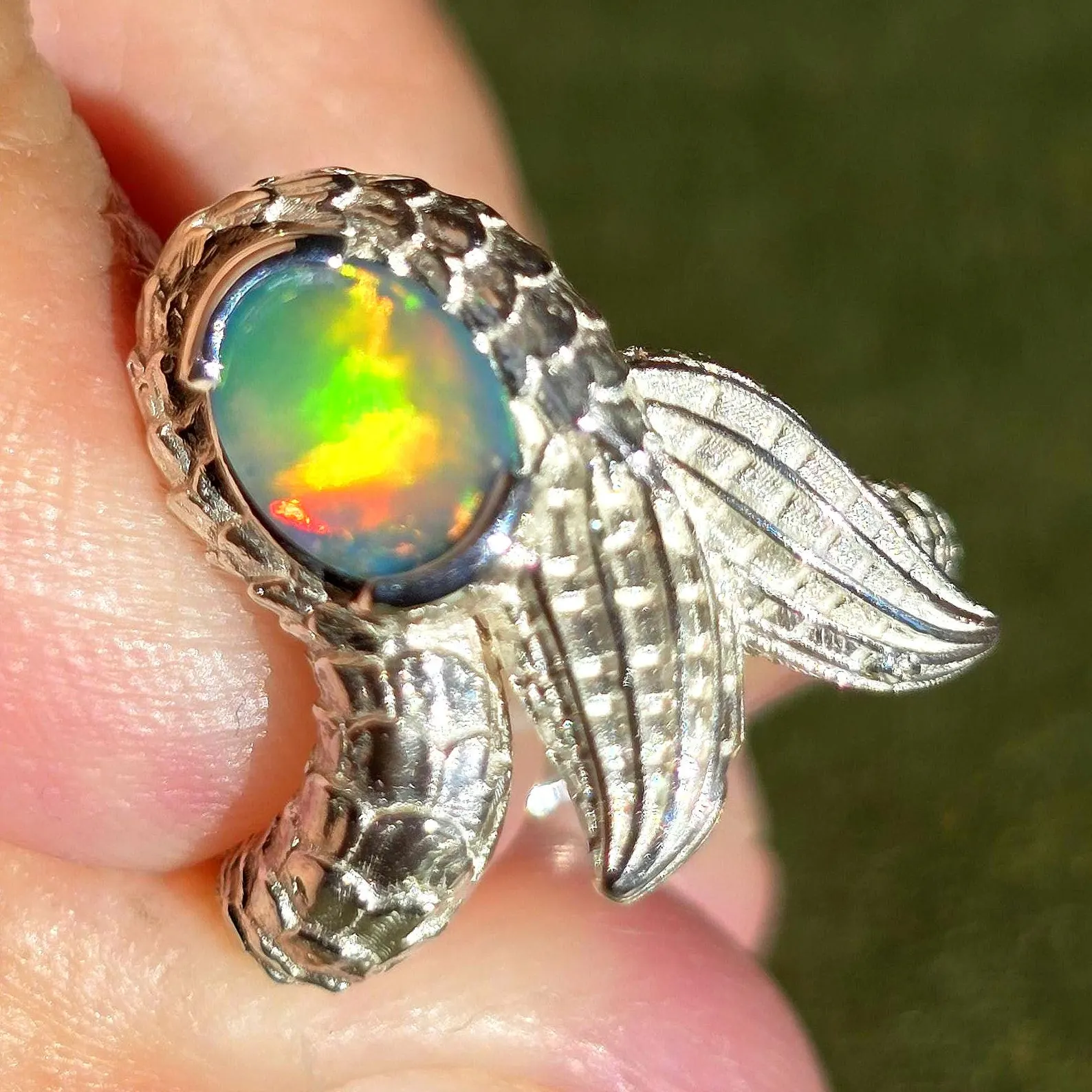 Natural Australian Opal Ring 925 Silver, Mermaid ring Genuine Black Opal Ring Opal Jewelry Unique Women Boho Pinky Midi Stacking ring thumbnail 17