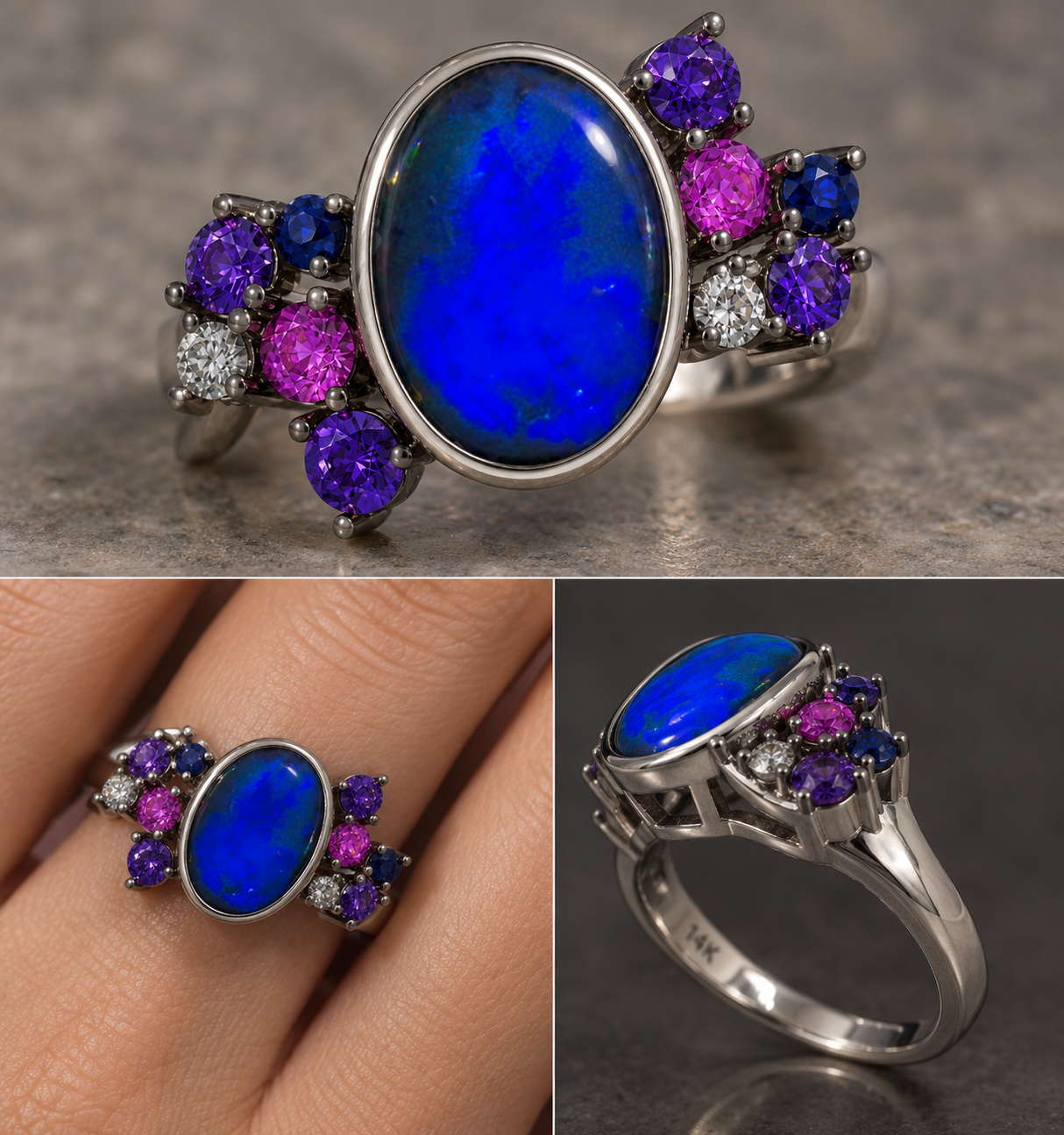 NEON BLUE - CUSTOM Natural Australian Black Opal Ring