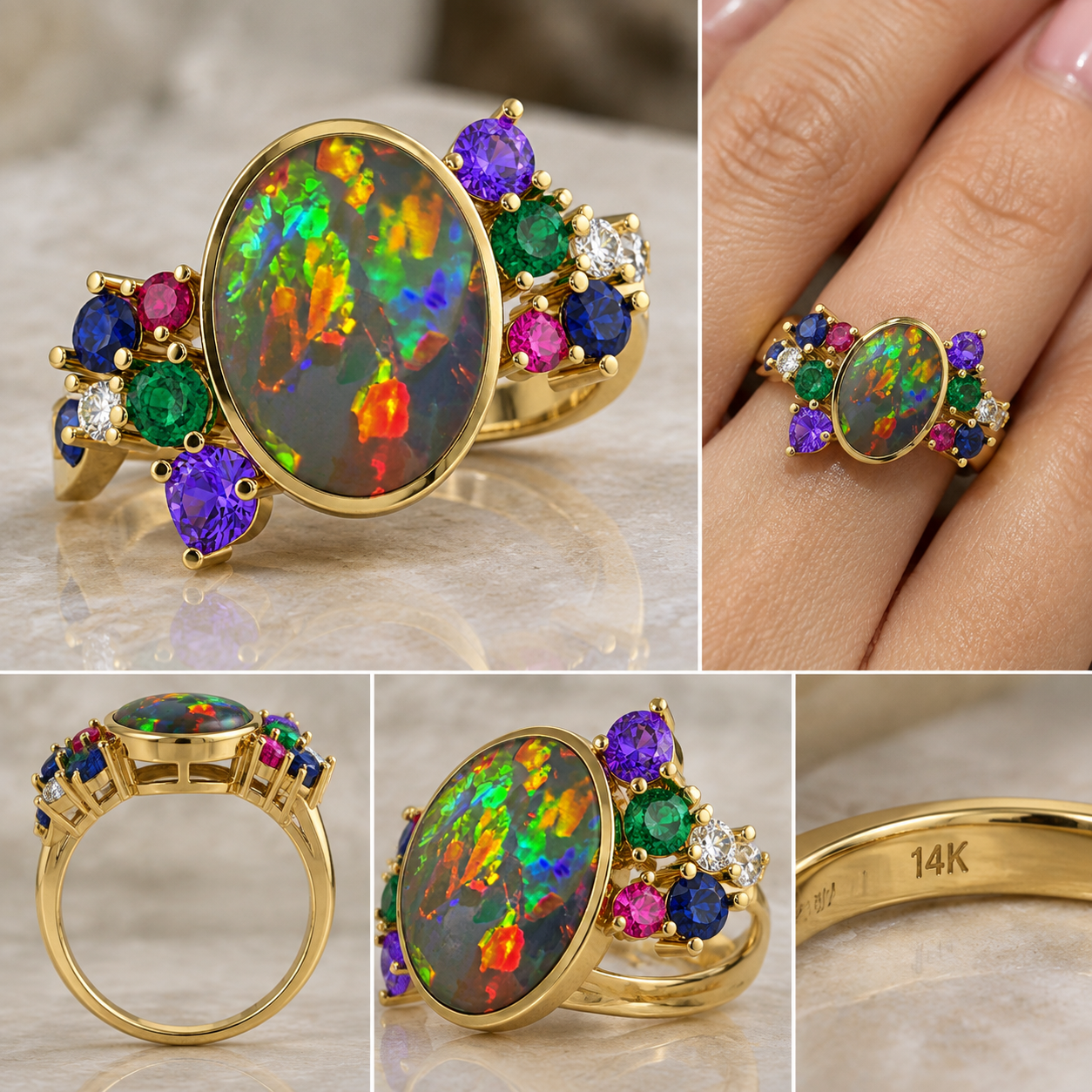 NEON RAINBOW - CUSTOM Natural Australian Opal Ring thumbnail 2
