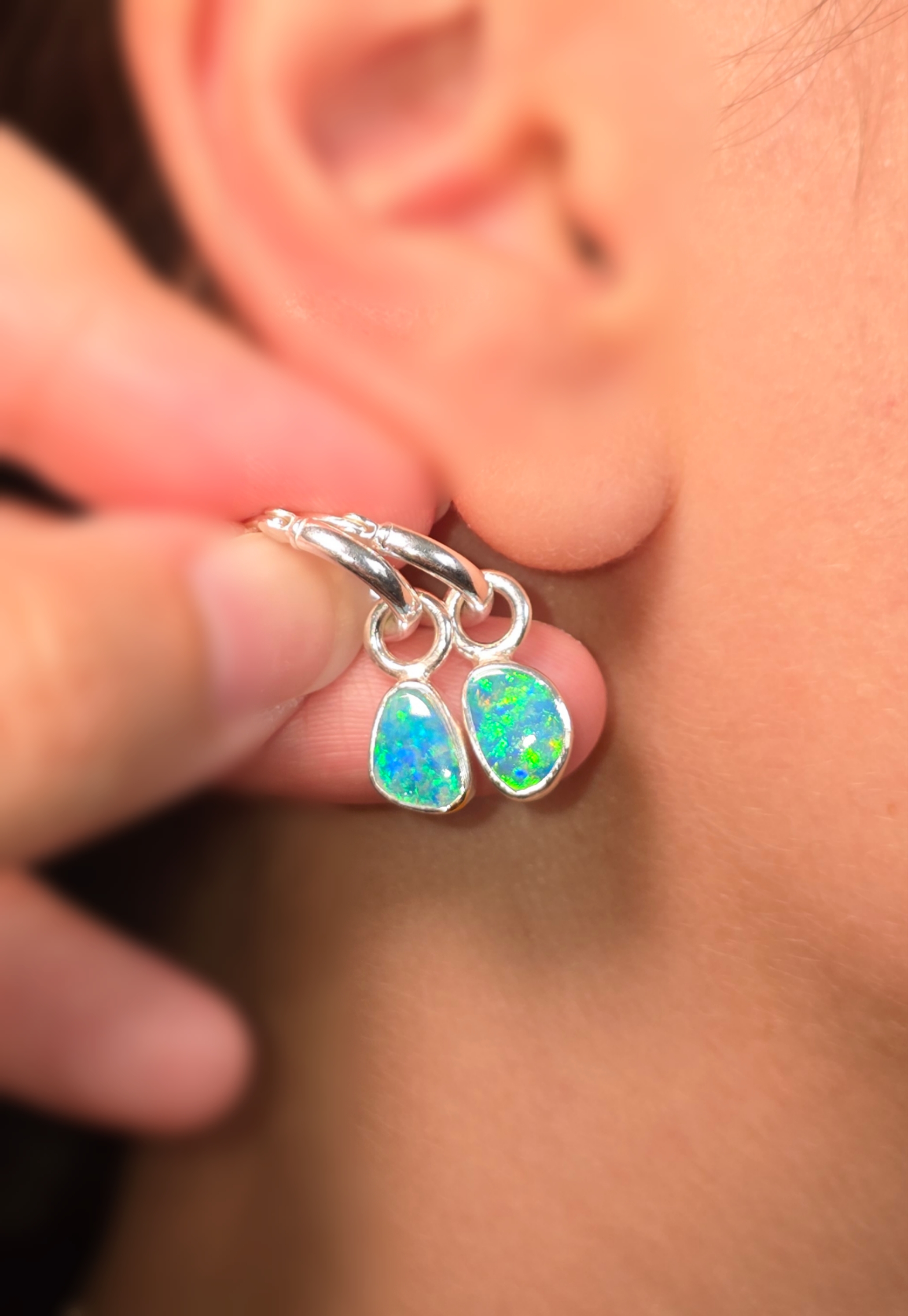 Natural Australian Opal Hoops 925 sterling silver 13 thumbnail 3