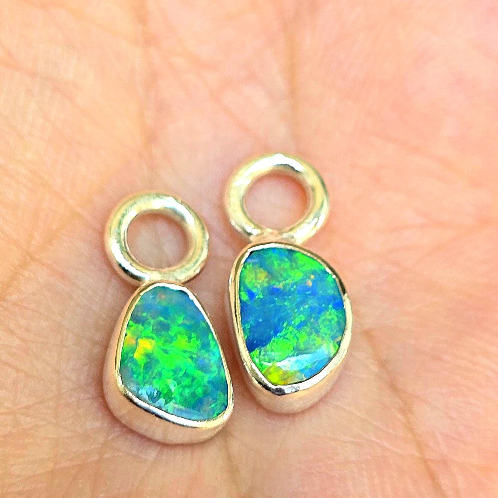 Natural Australian Opal Hoops 925 sterling silver 13
