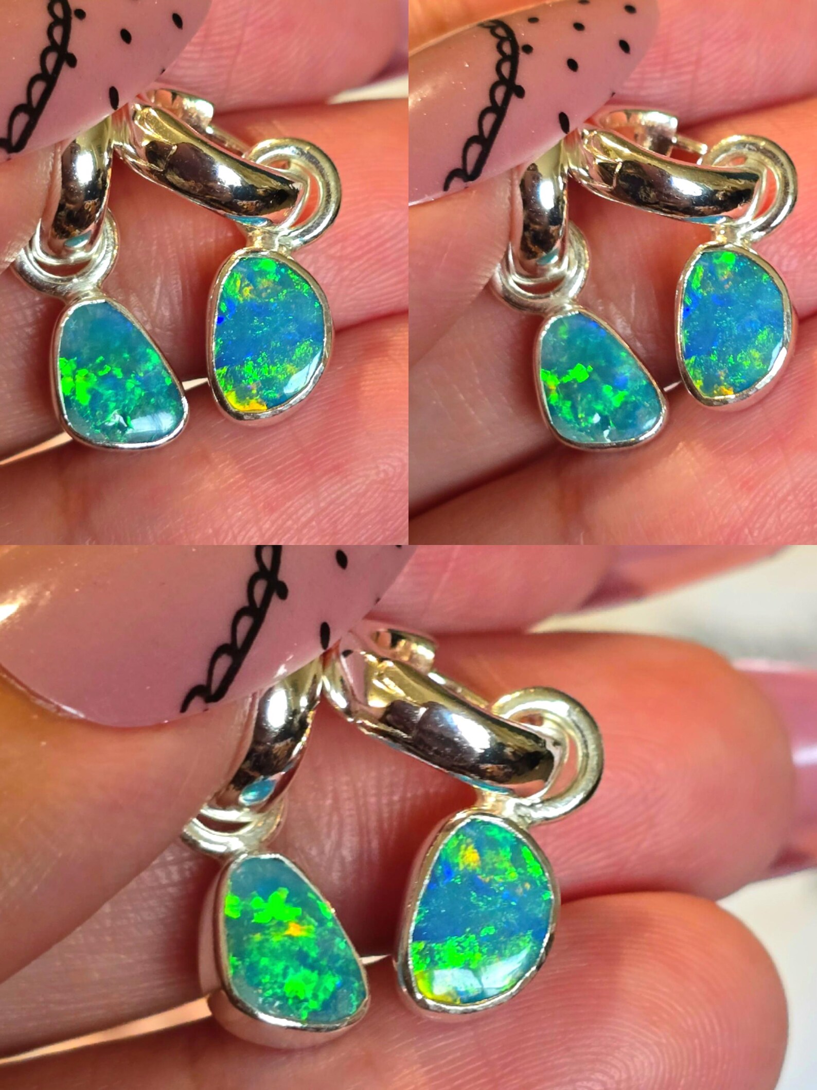 Natural Australian Opal Hoops 925 sterling silver 13 thumbnail 4