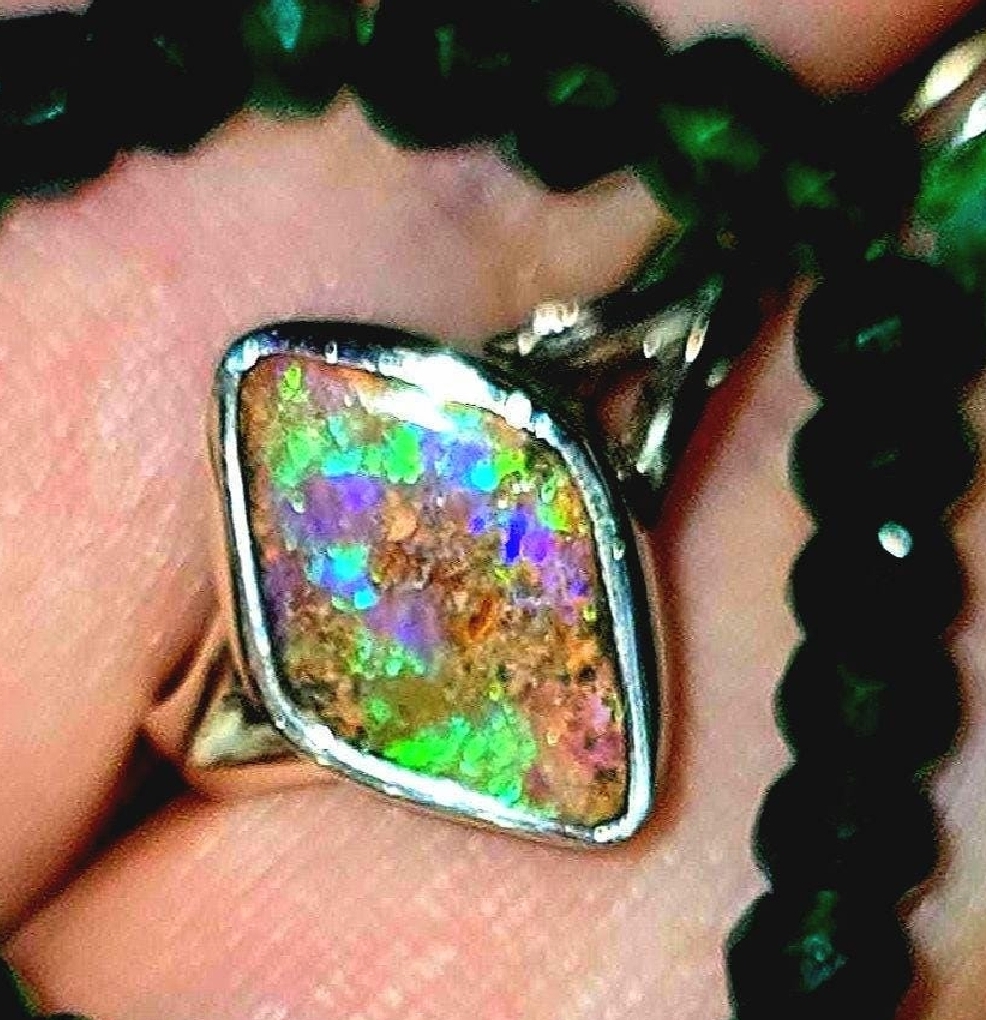ARCHIVE Natural Australian PIPE Boulder Opal Ring Silver Size 7 (SOLD)