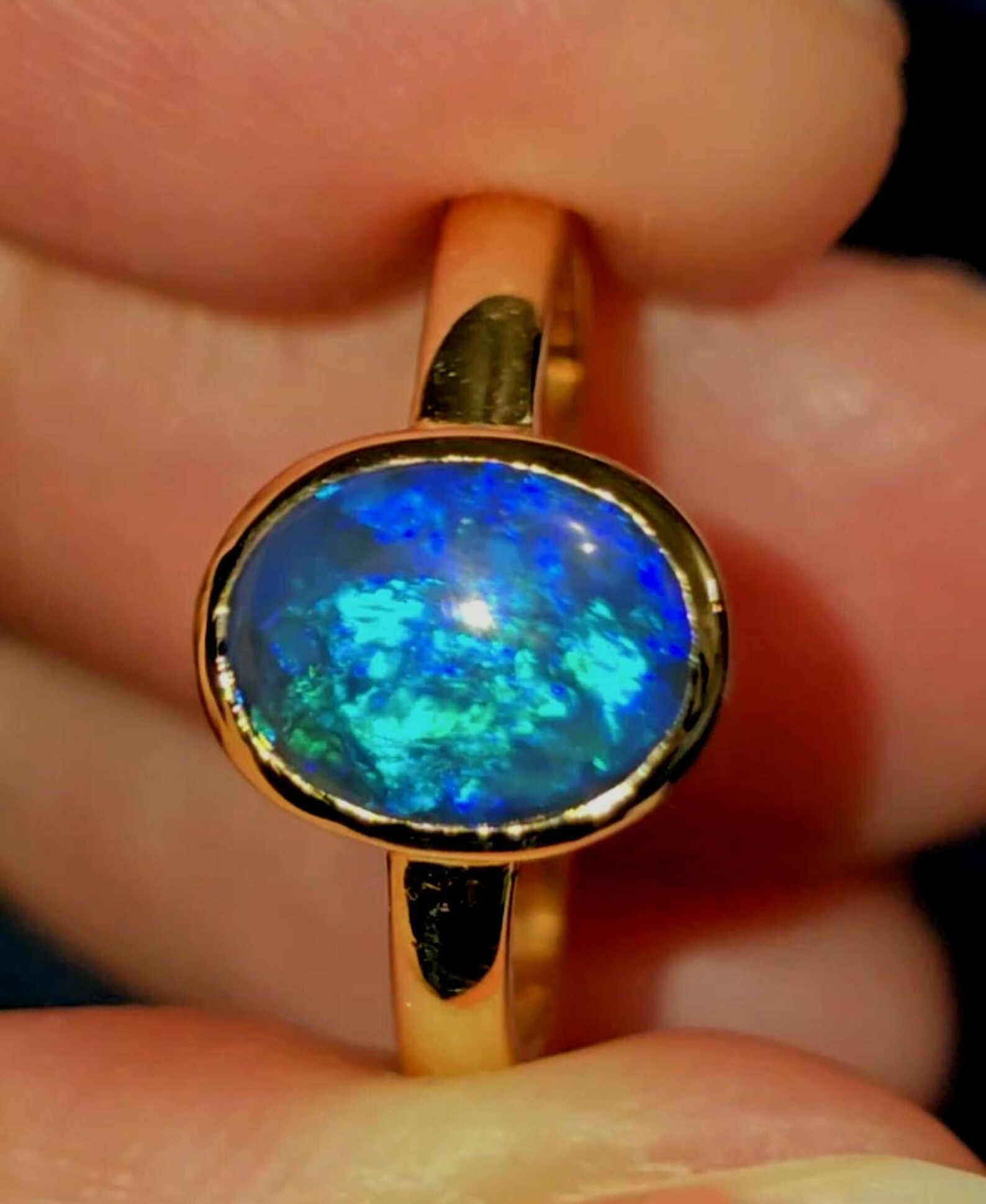 NEON Solid 9k Gold Natural Australian Black Opal Ring,  thumbnail 14