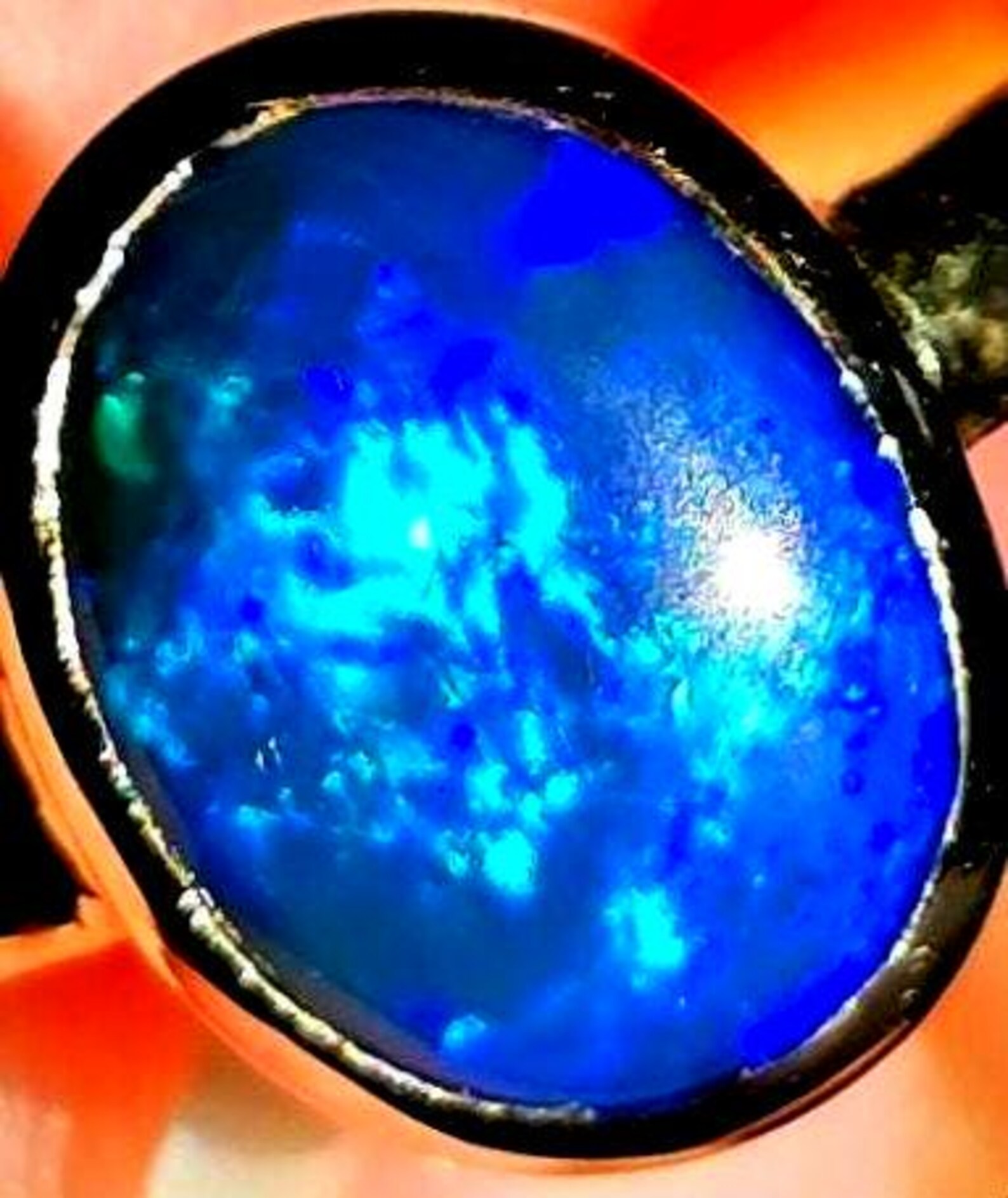 NEON Solid 9k Gold Natural Australian Black Opal Ring,  thumbnail 20