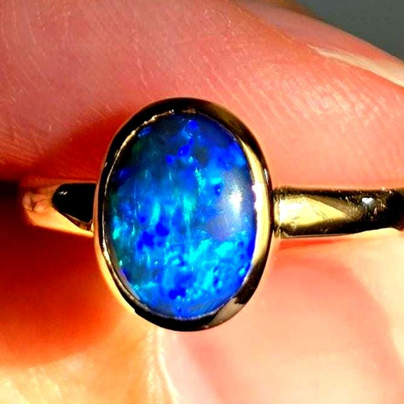 NEON Solid 9k Gold Natural Australian Black Opal Ring,  thumbnail 17
