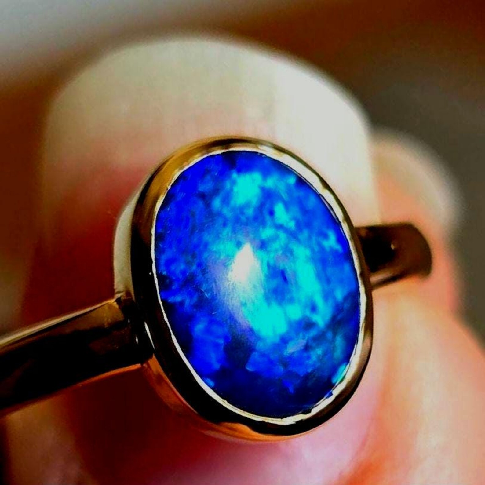 NEON Solid 9k Gold Natural Australian Black Opal Ring,  thumbnail 18