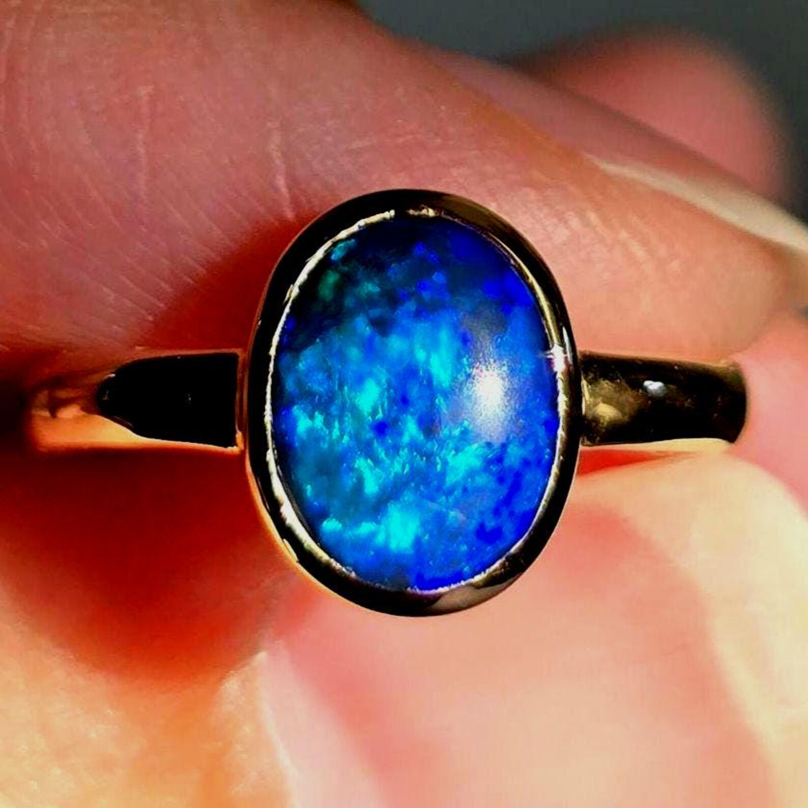 NEON Solid 9k Gold Natural Australian Black Opal Ring,  thumbnail 19
