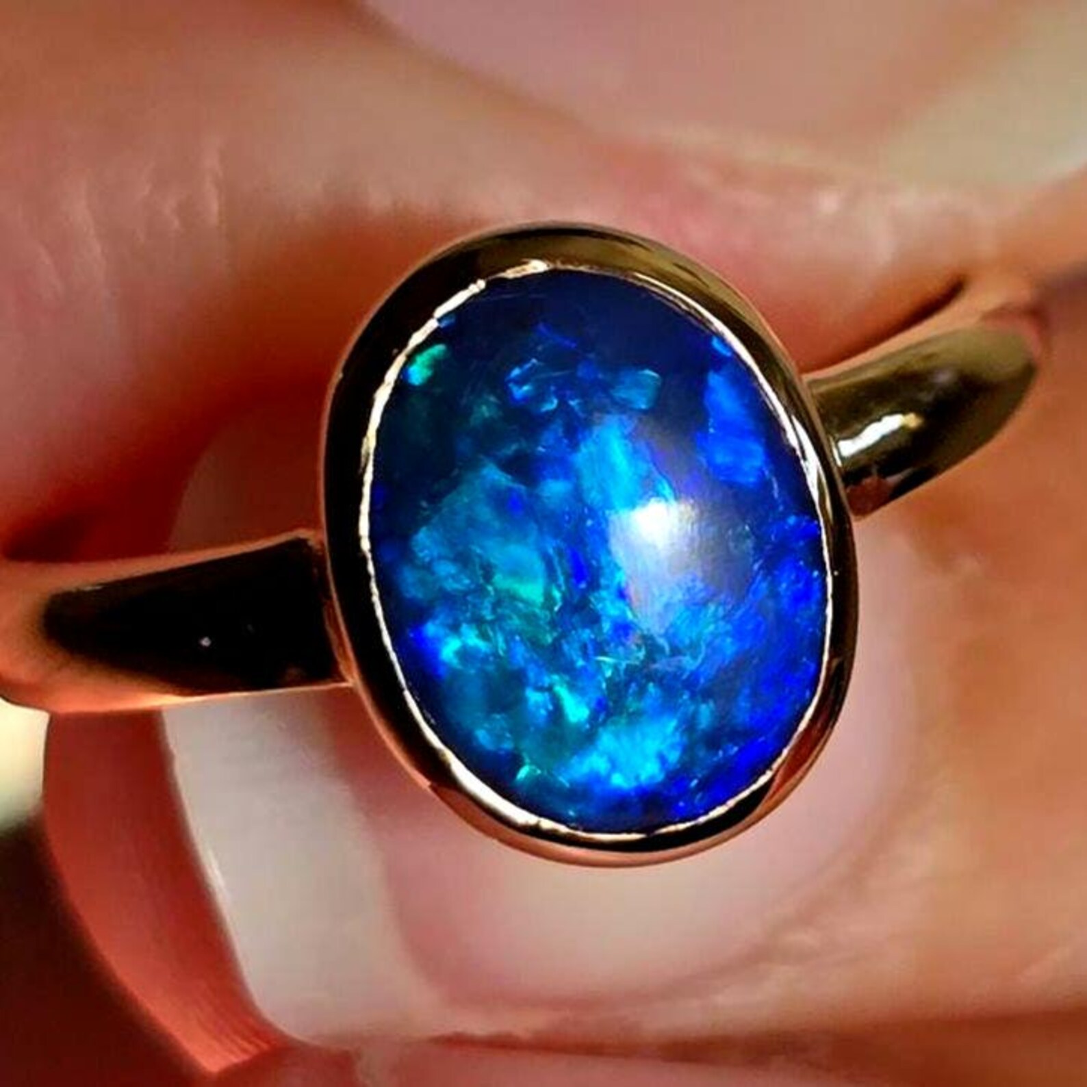NEON Solid 9k Gold Natural Australian Black Opal Ring,  thumbnail 21