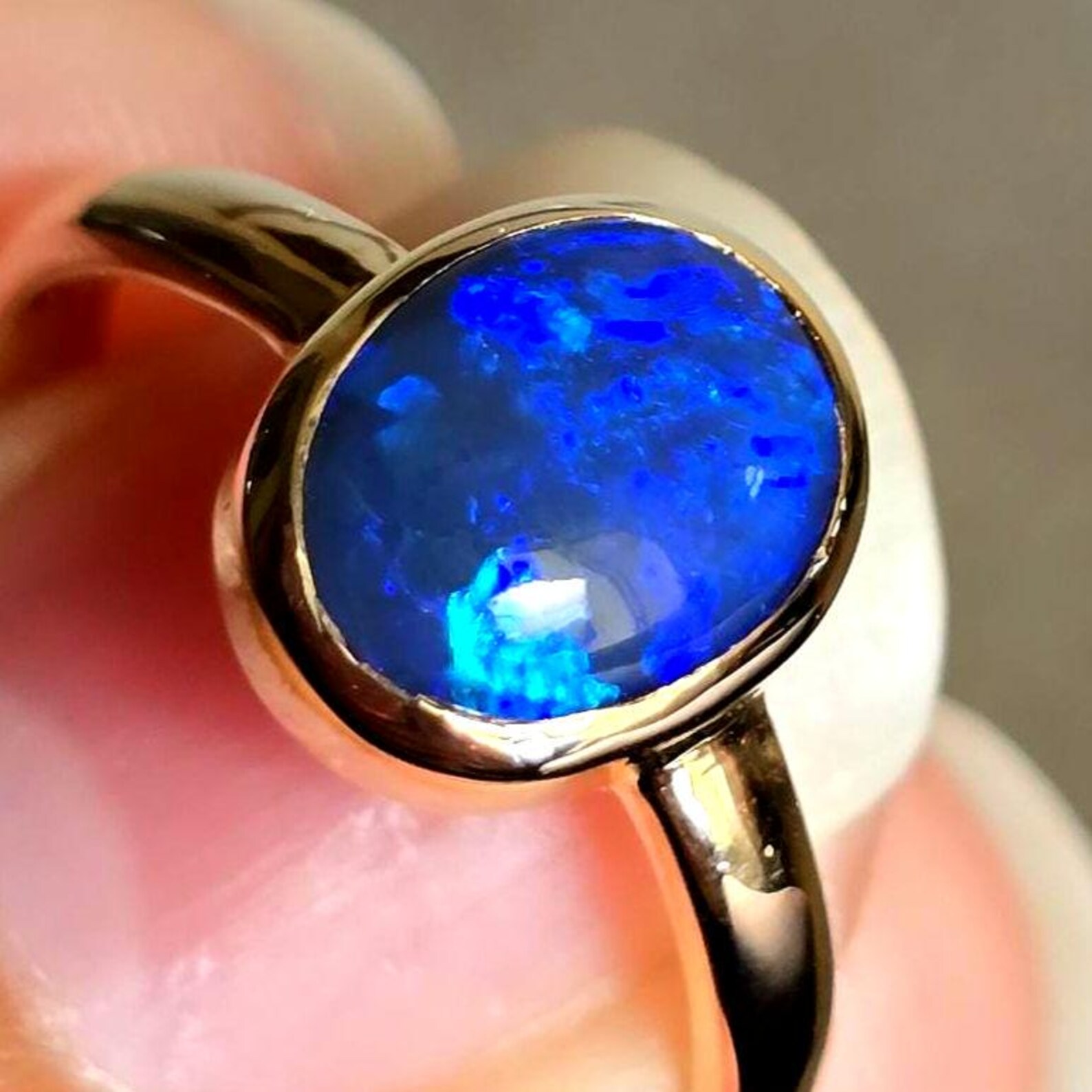 NEON Solid 9k Gold Natural Australian Black Opal Ring,  thumbnail 15