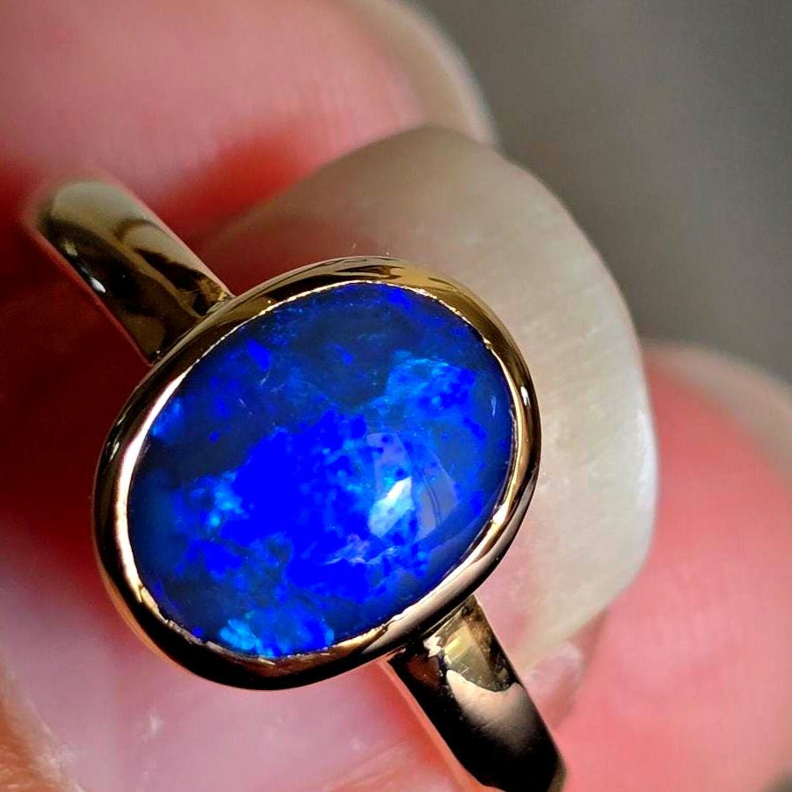 NEON Solid 9k Gold Natural Australian Black Opal Ring,  thumbnail 12