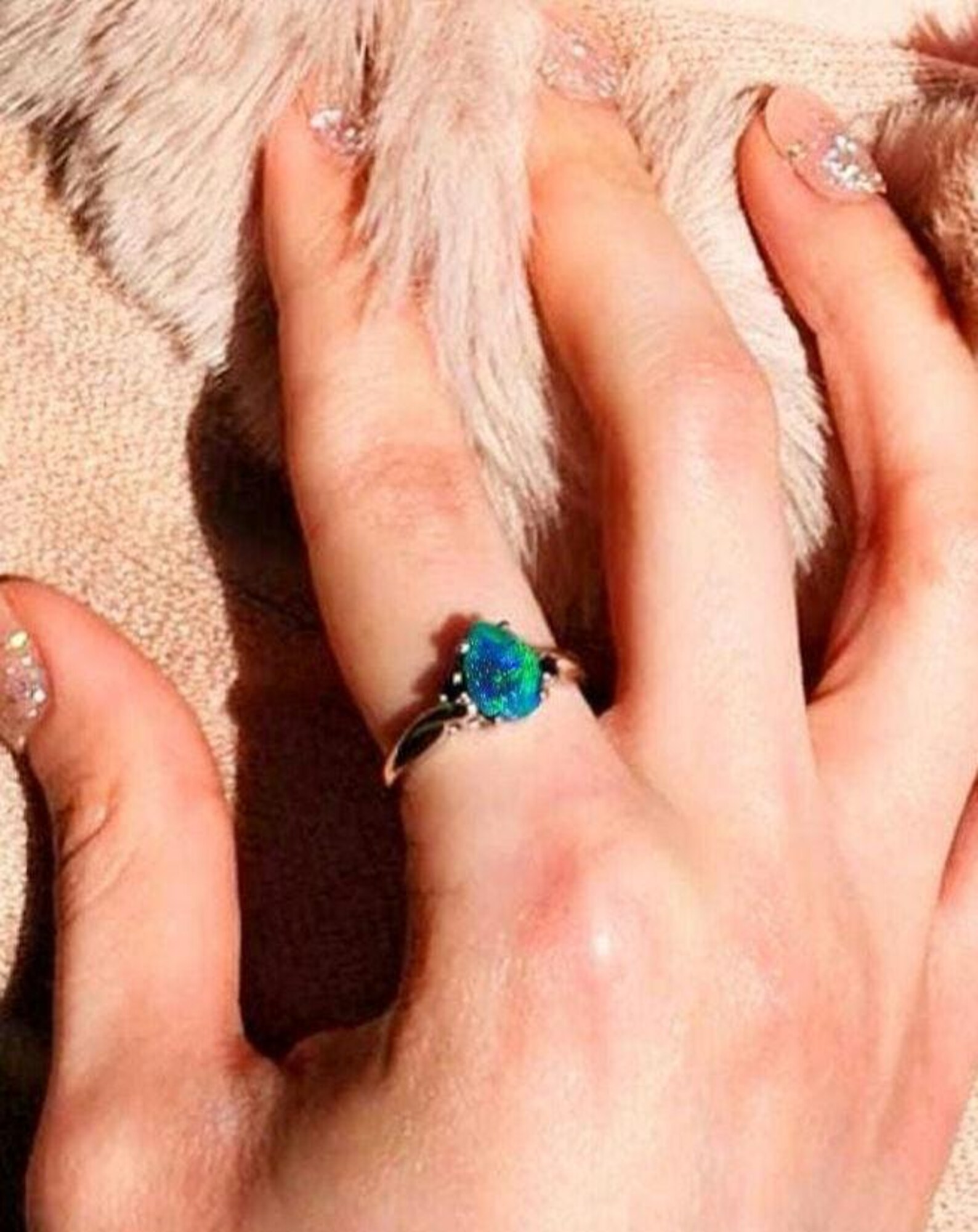 Peacock heirloom - Solid 10k White Gold Natural Australian Opal Ring Size 8.5 thumbnail 5