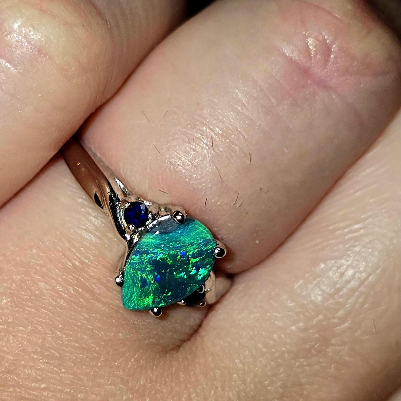 Peacock heirloom - Solid 10k White Gold Natural Australian Opal Ring Size 8.5 thumbnail 14