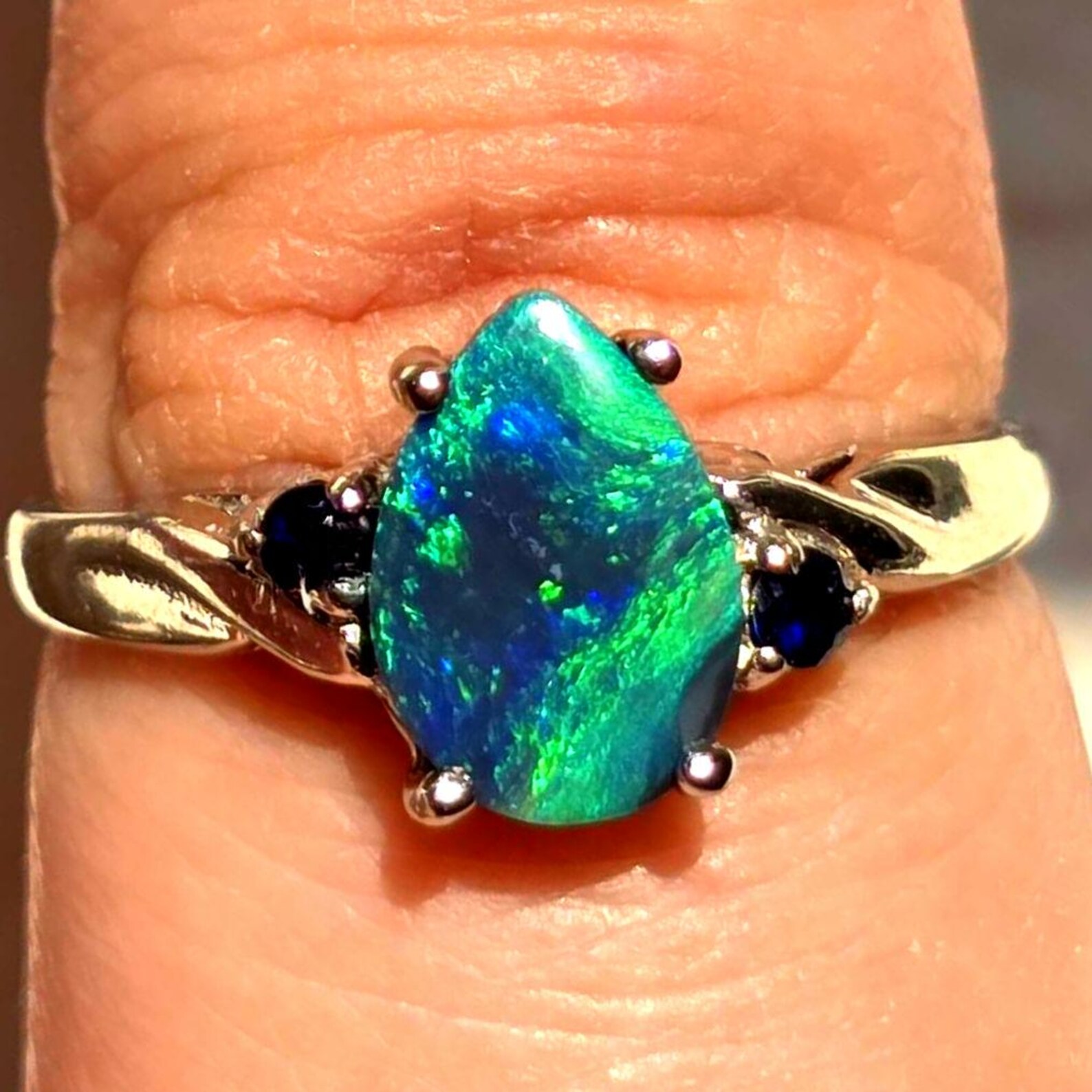 Peacock heirloom - Solid 10k White Gold Natural Australian Opal Ring Size 8.5 thumbnail 15