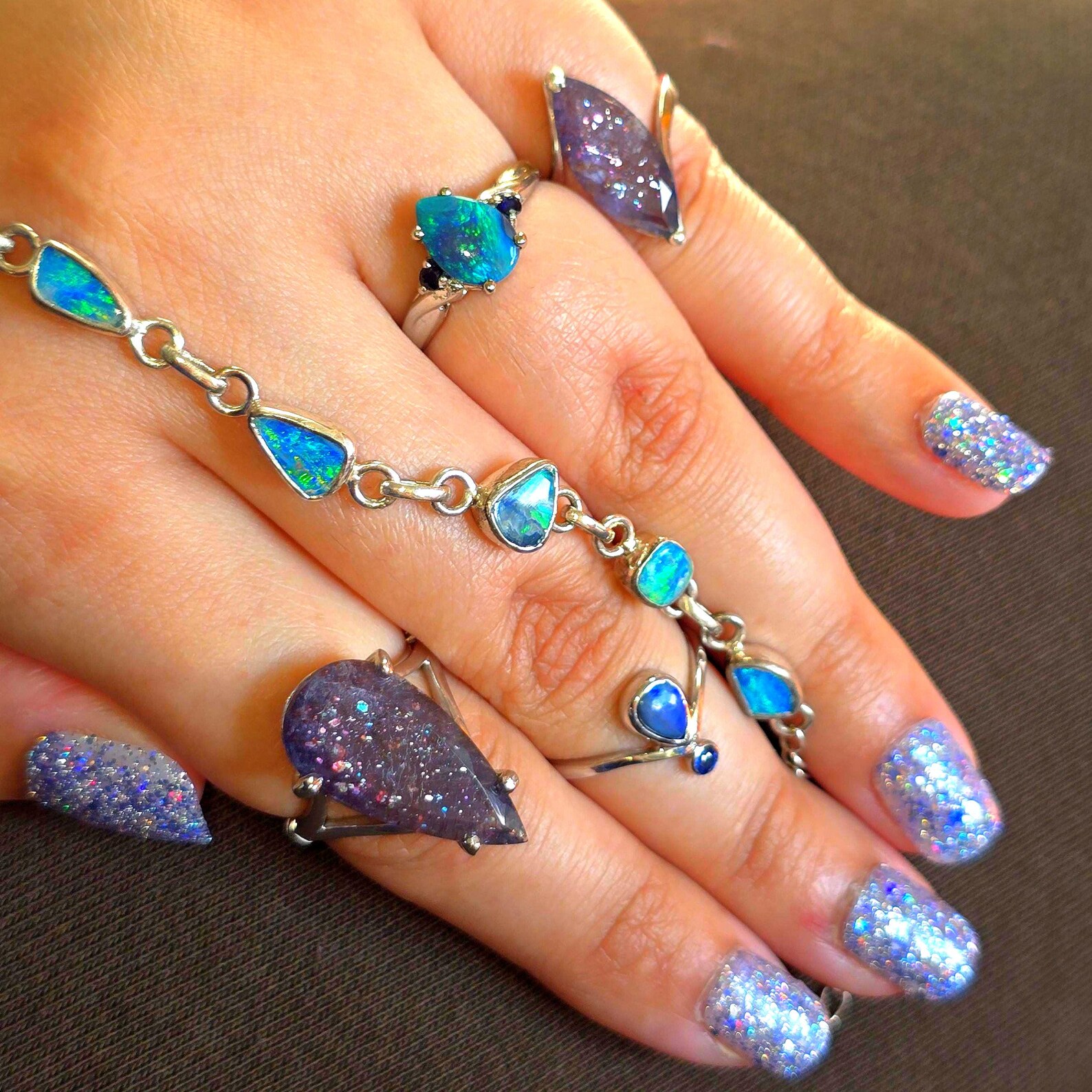 Peacock heirloom - Solid 10k White Gold Natural Australian Opal Ring Size 8.5 thumbnail 9