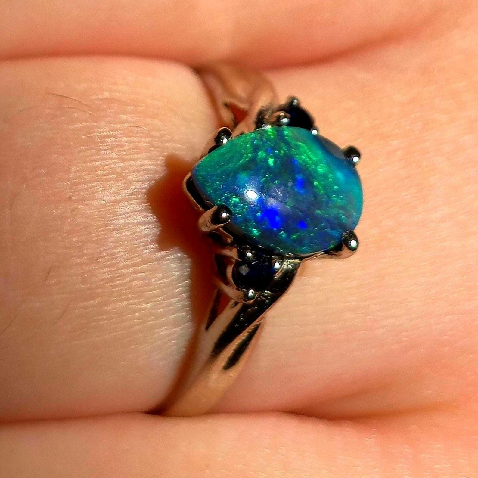Peacock heirloom - Solid 10k White Gold Natural Australian Opal Ring Size 8.5 thumbnail 18