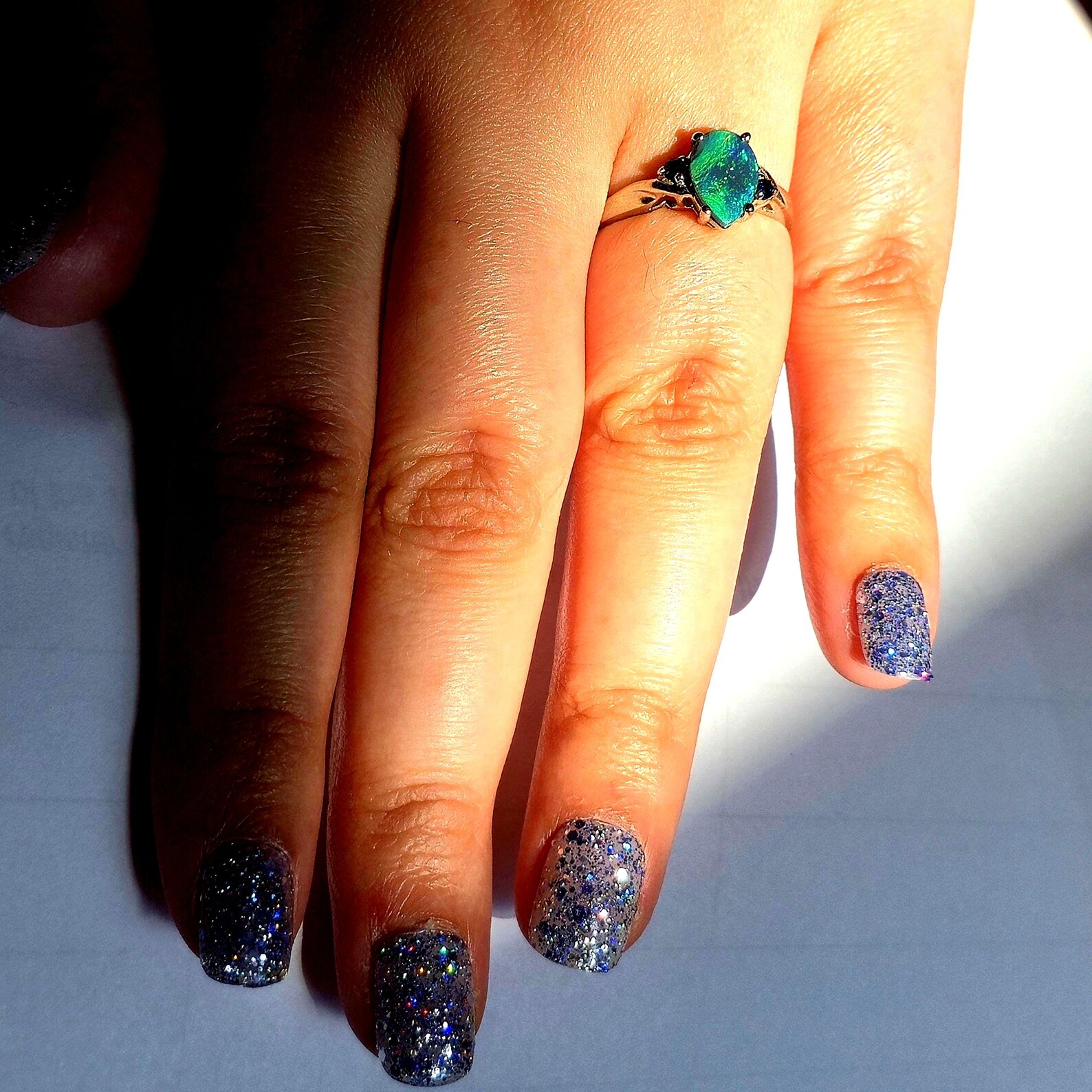 Peacock heirloom - Solid 10k White Gold Natural Australian Opal Ring Size 8.5 thumbnail 16