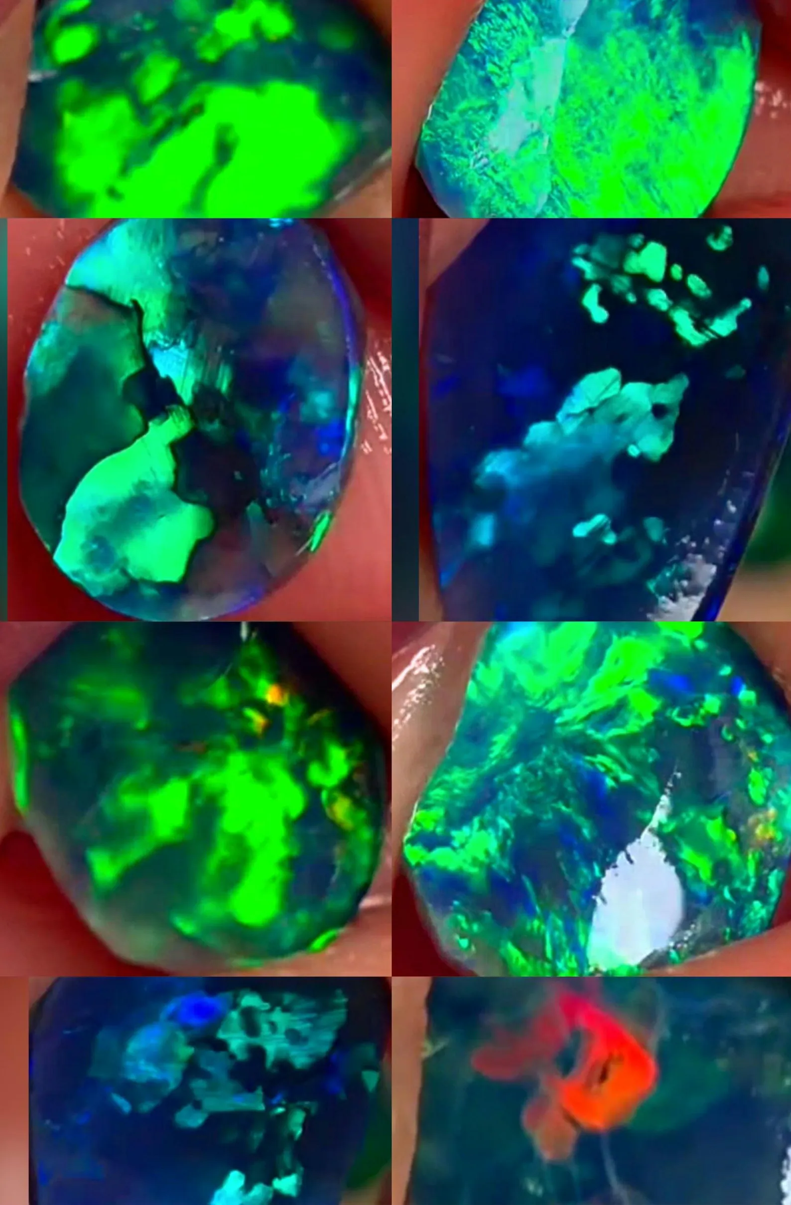 CUSTOM NEON Natural Australian Black Opal Ring Solid Gold, 