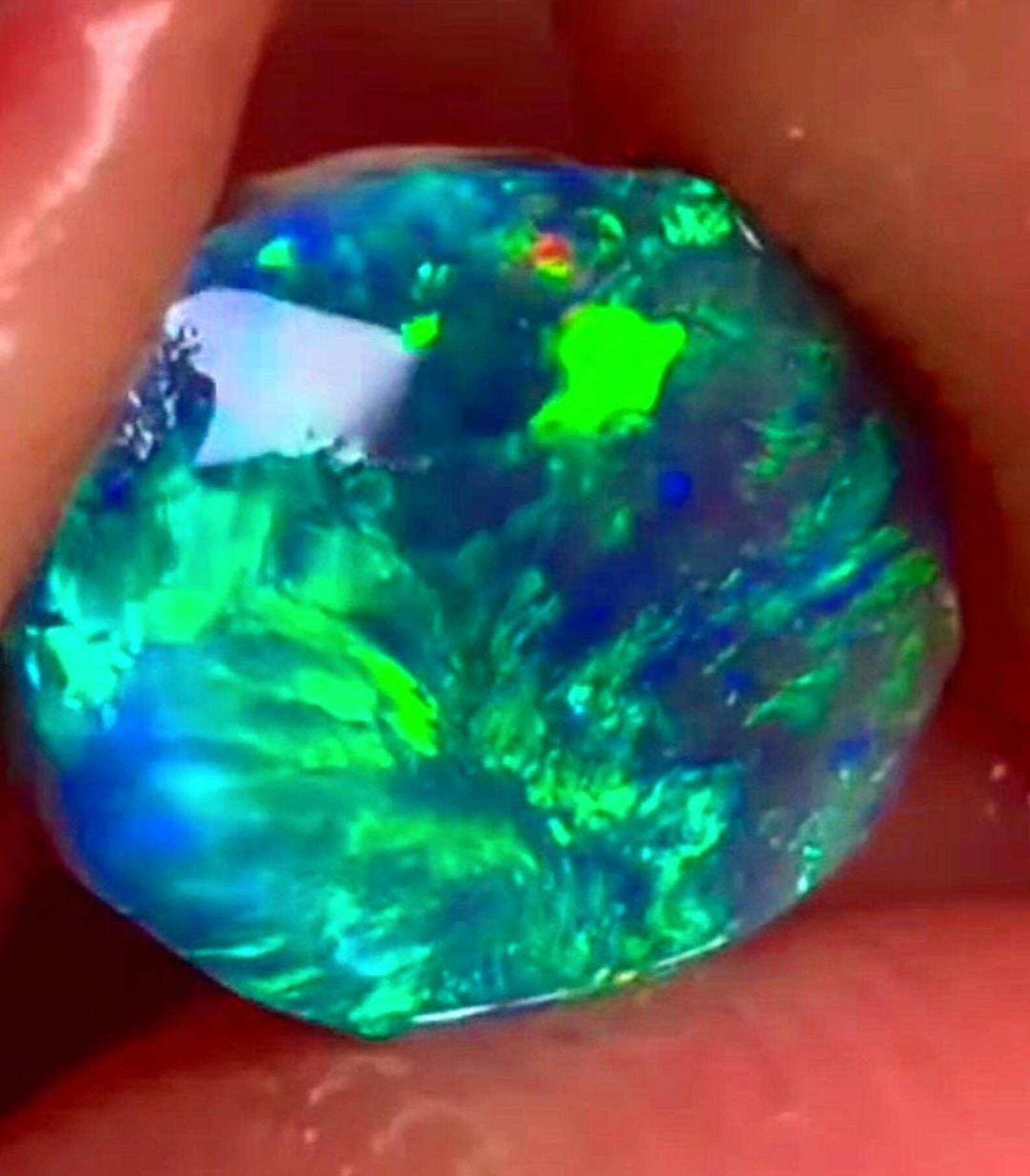 CUSTOM NEON Natural Australian Black Opal Ring Solid Gold,  thumbnail 7