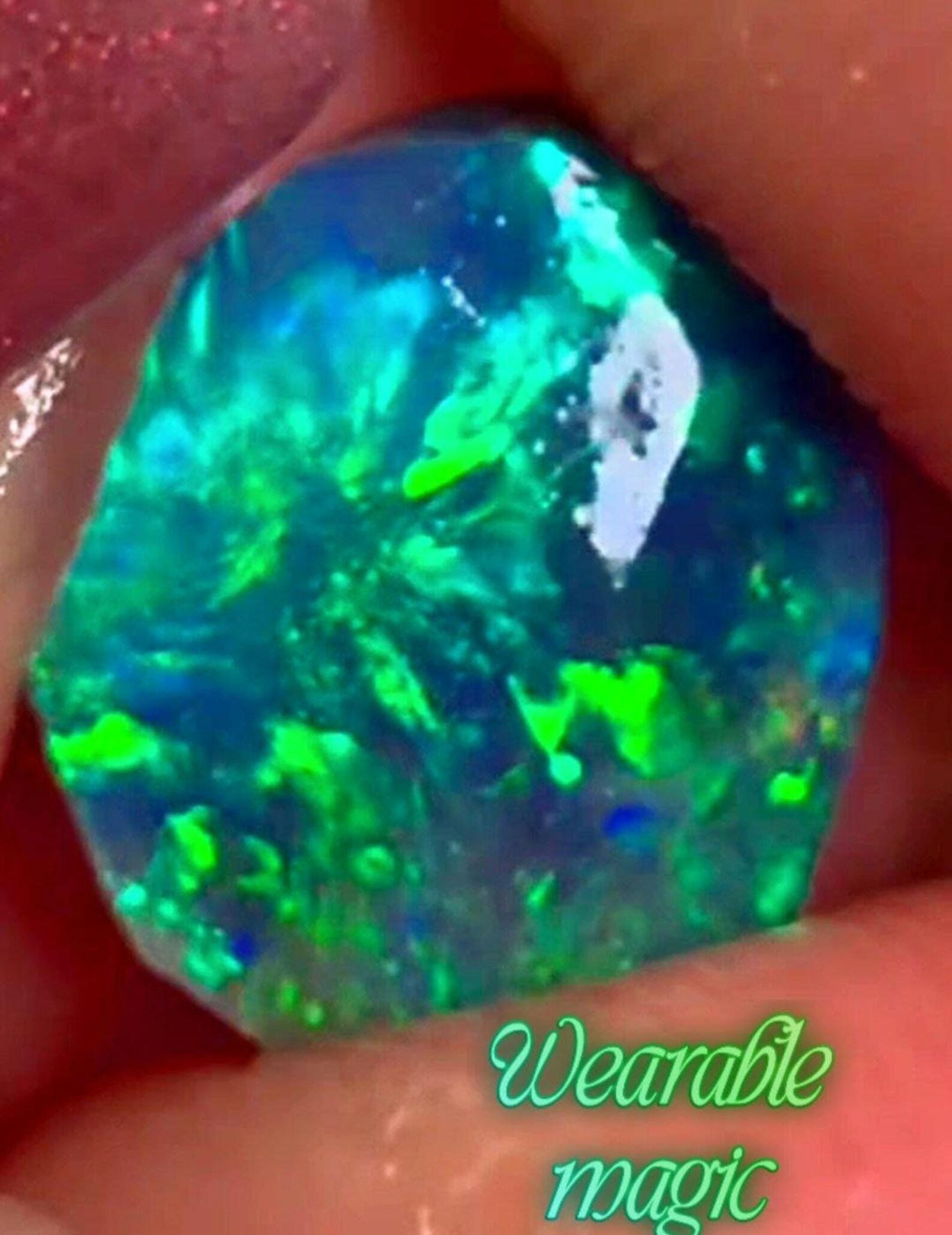 CUSTOM NEON Natural Australian Black Opal Ring Solid Gold,  thumbnail 5
