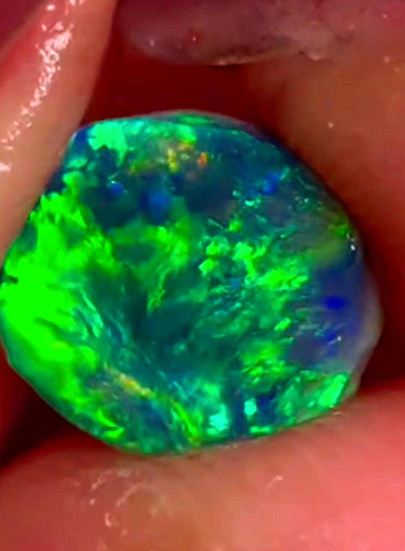 CUSTOM NEON Natural Australian Black Opal Ring Solid Gold,  thumbnail 8