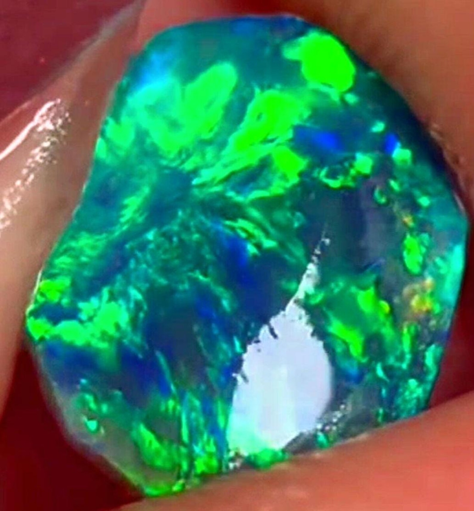 CUSTOM NEON Natural Australian Black Opal Ring Solid Gold,  thumbnail 6